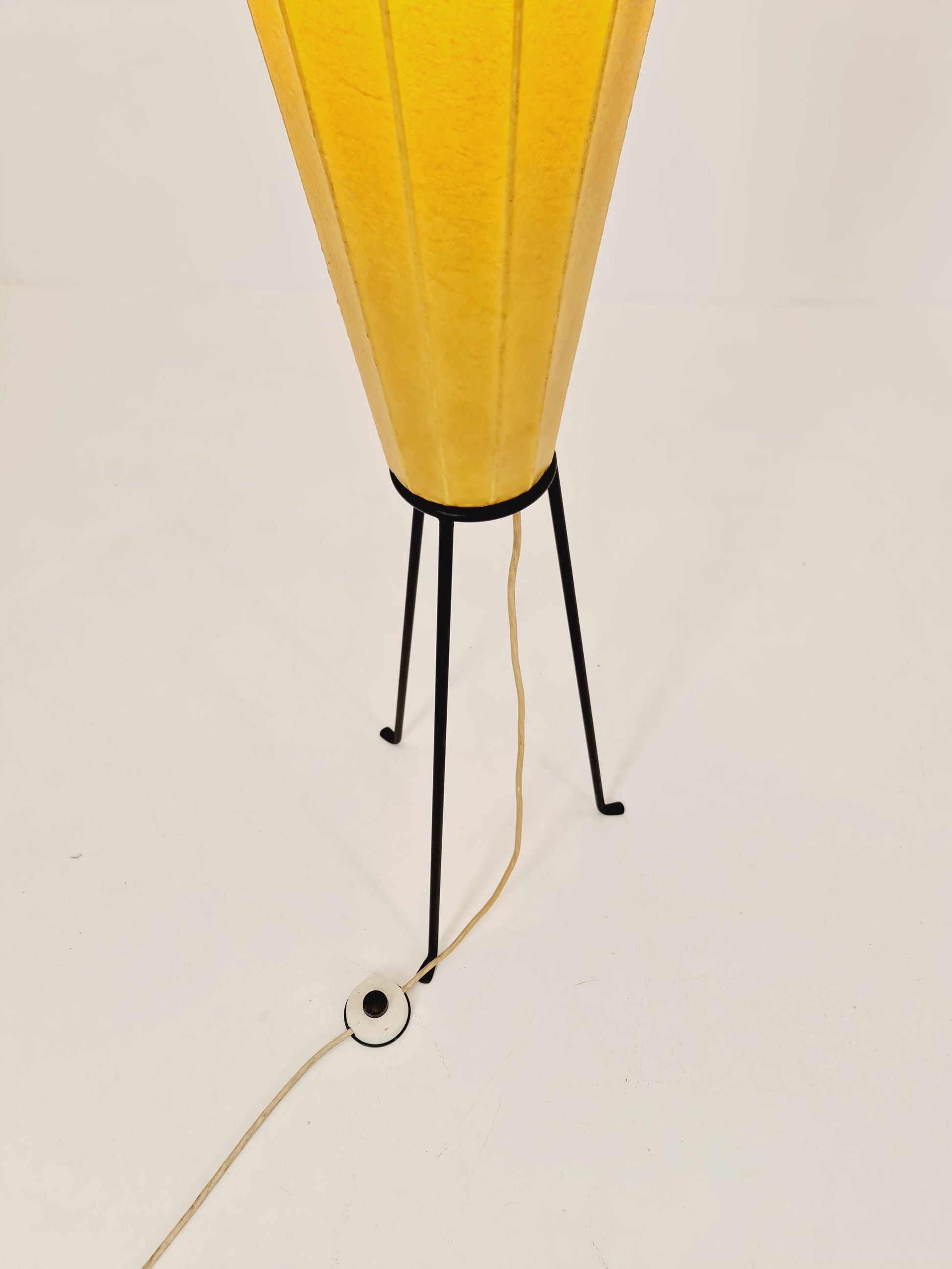 Mid century Danish tripod floor lamp in metal and cocoon shade By Klingele for Artimeta 1957s