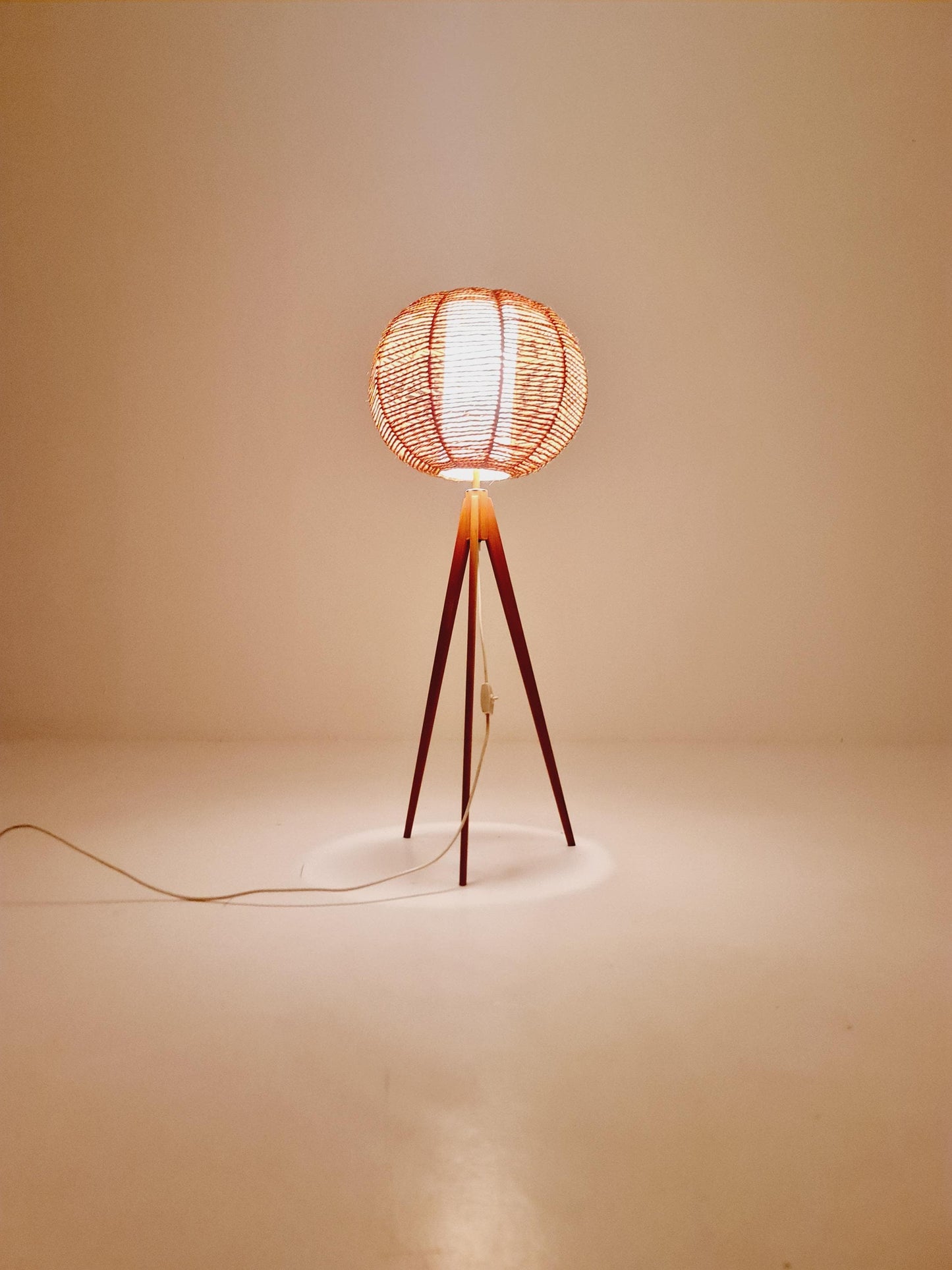 Mid century German tripod floor lamp Beech wood , 1960s