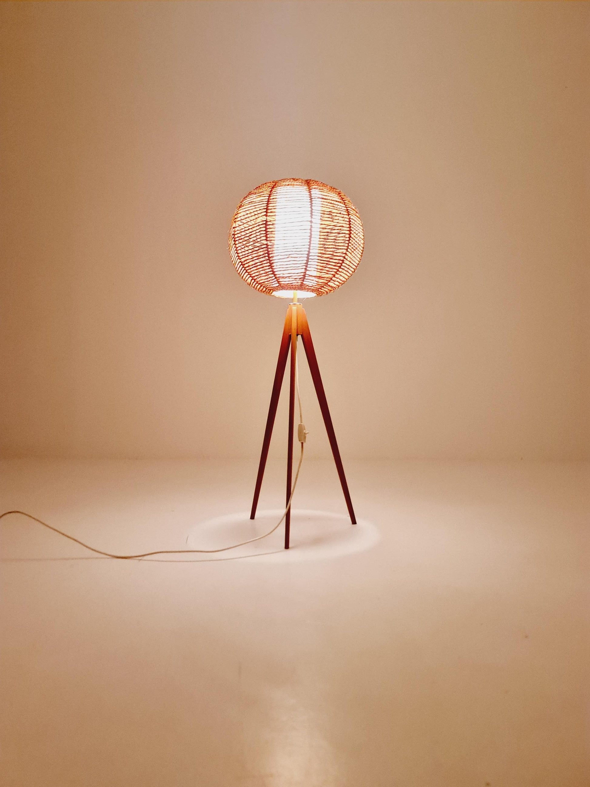 Mid century German tripod floor lamp Beech wood , 1960s