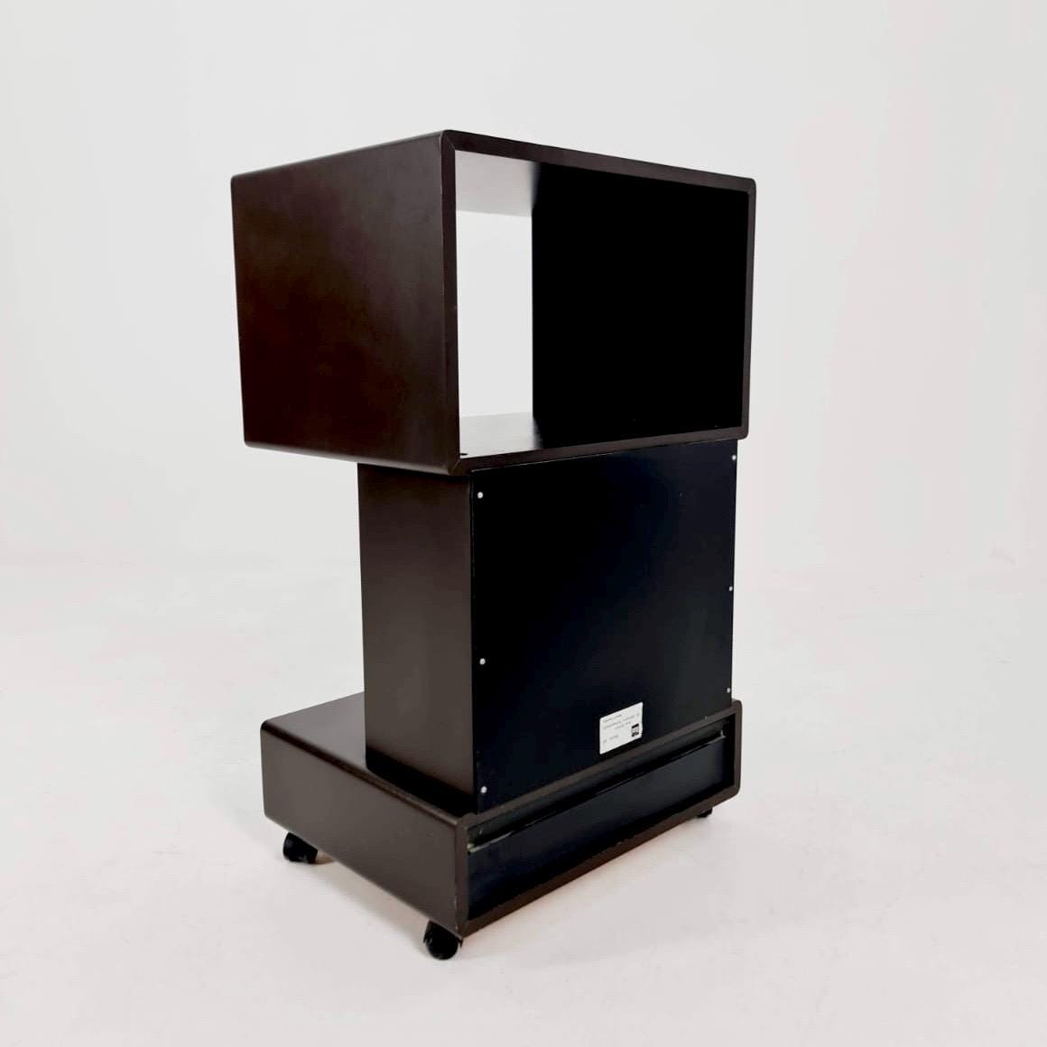 Mid century Dual Vinyl Record Cabinet – Black Wood, Rolling Storage with Cassette Drawer & Vinyl Holder 1970s Germany