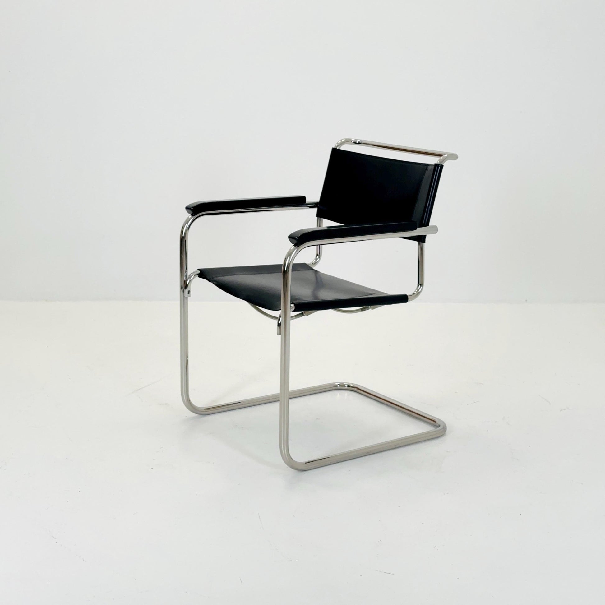 1 of 25 Bauhaus black leather iconic armchair by mart Stam for Thonet 1980s