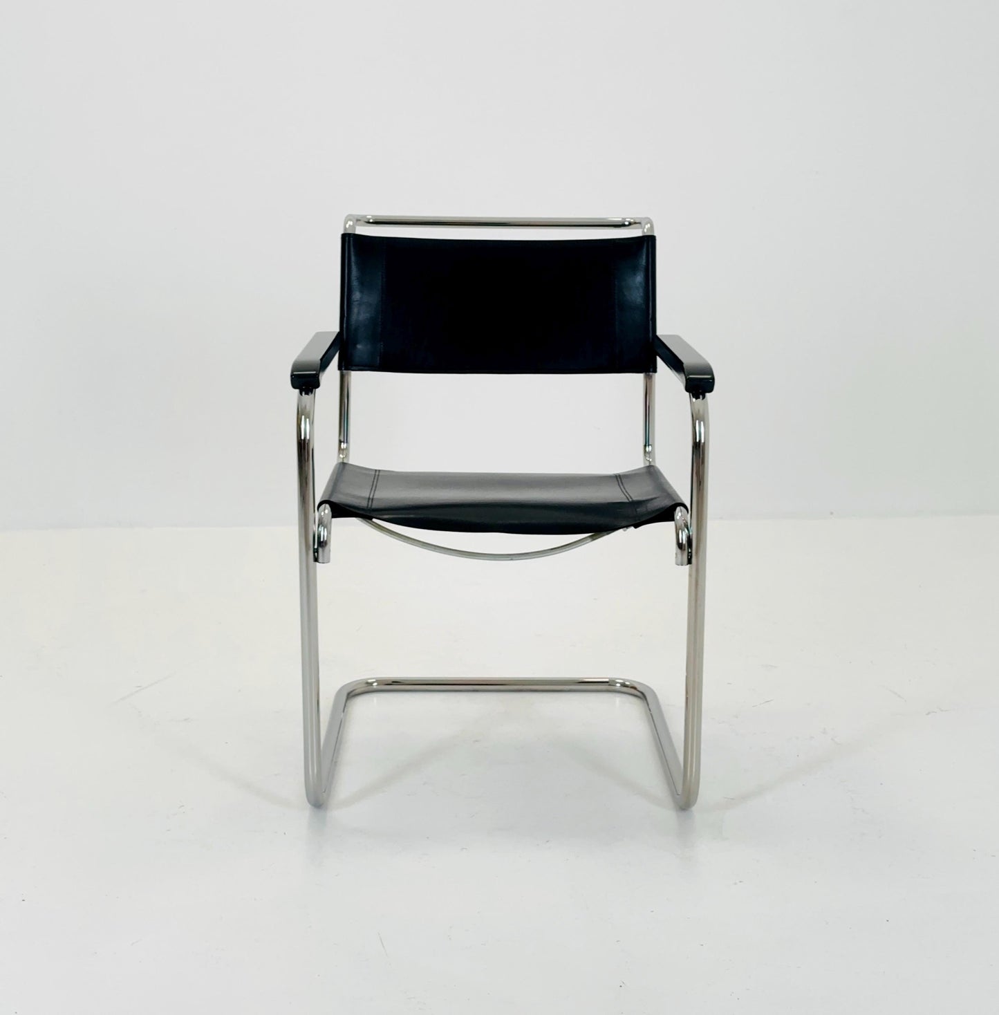 1 of 25 Bauhaus black leather iconic armchair by mart Stam for Thonet 1980s