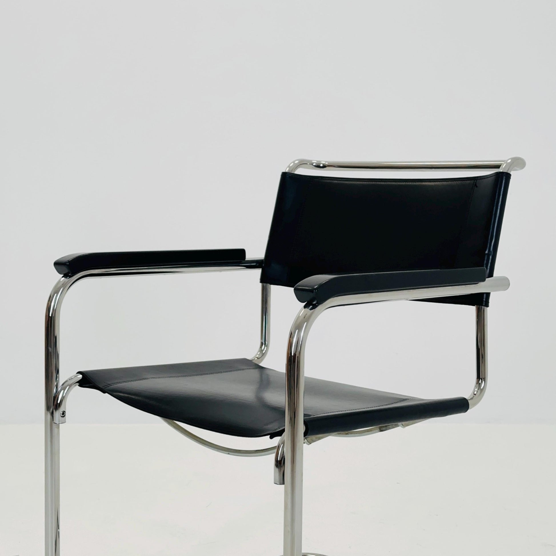 1 of 25 Bauhaus black leather iconic armchair by mart Stam for Thonet 1980s