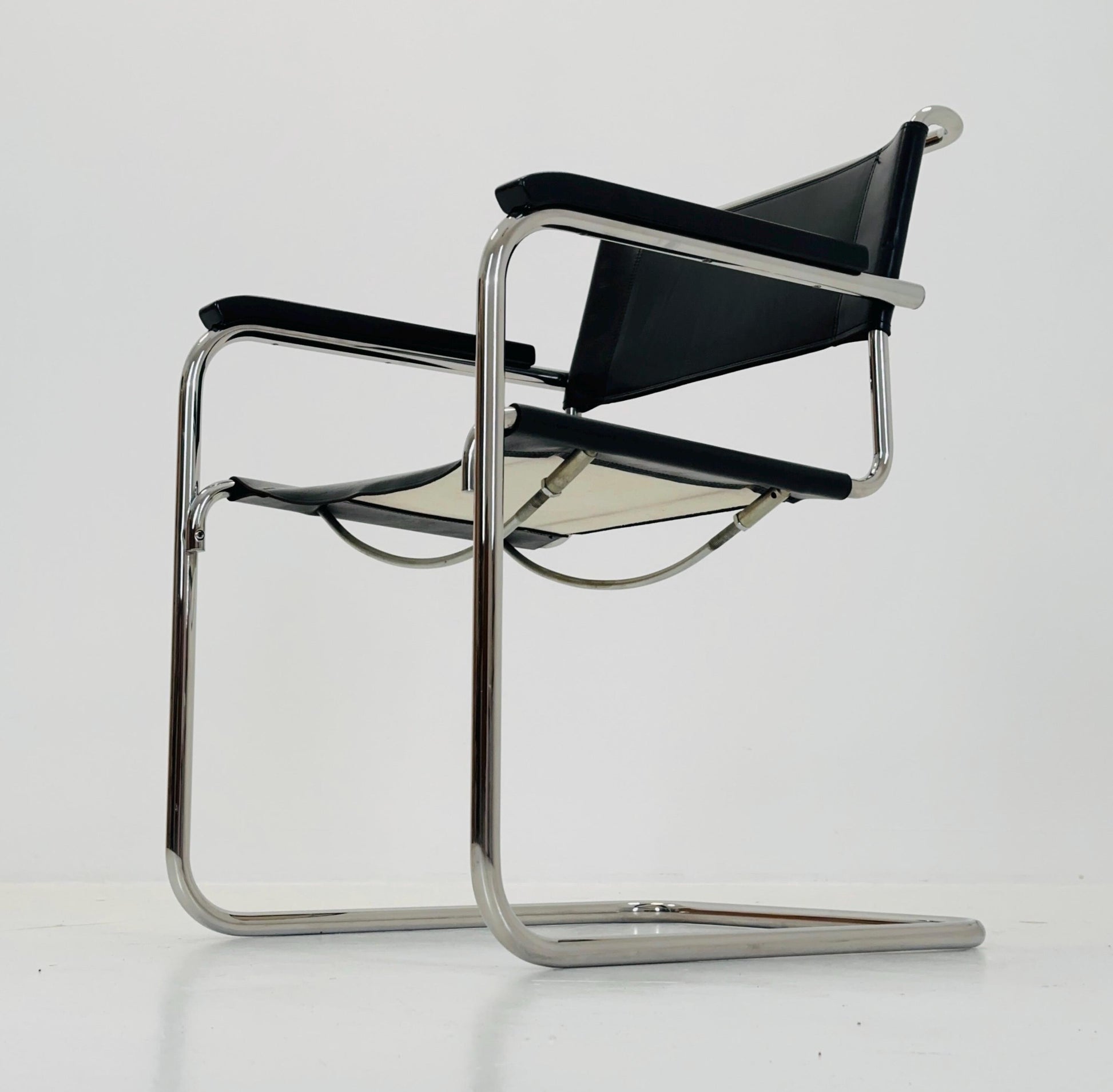 1 of 25 Bauhaus black leather iconic armchair by mart Stam for Thonet 1980s