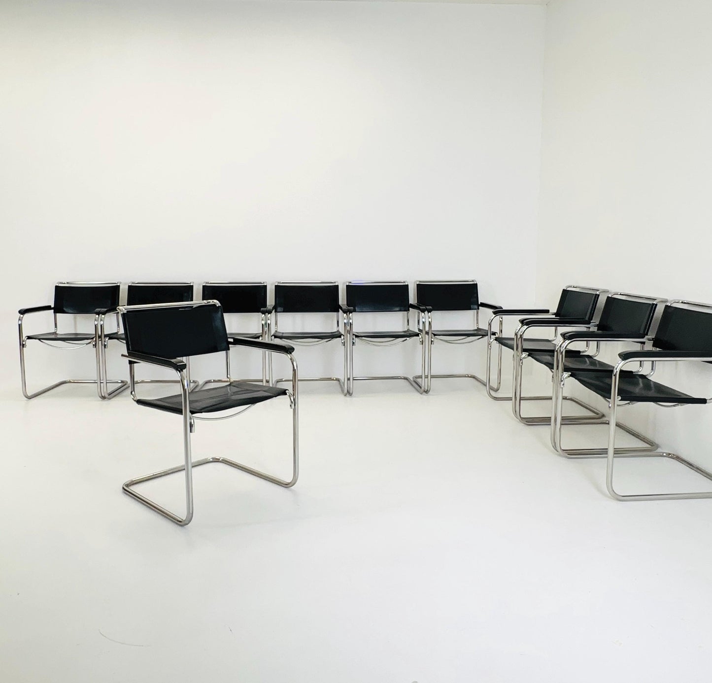 1 of 25 Bauhaus black leather iconic armchair by mart Stam for Thonet 1980s