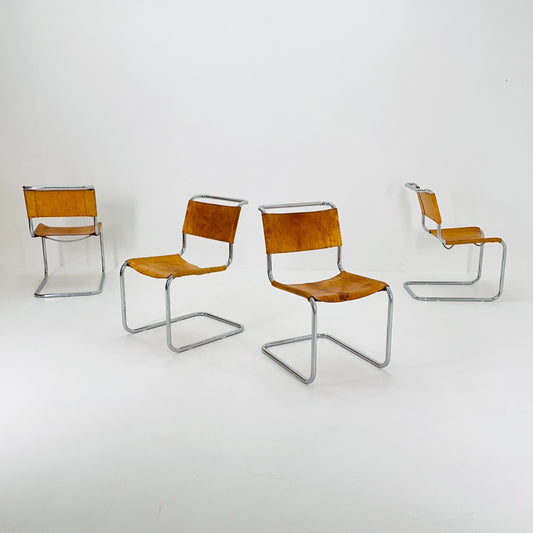 Set of 4 Mid-Century Vintage S33 Cognac Chairs by Mart Stam & Marcel Breuer from Thonet 1980s