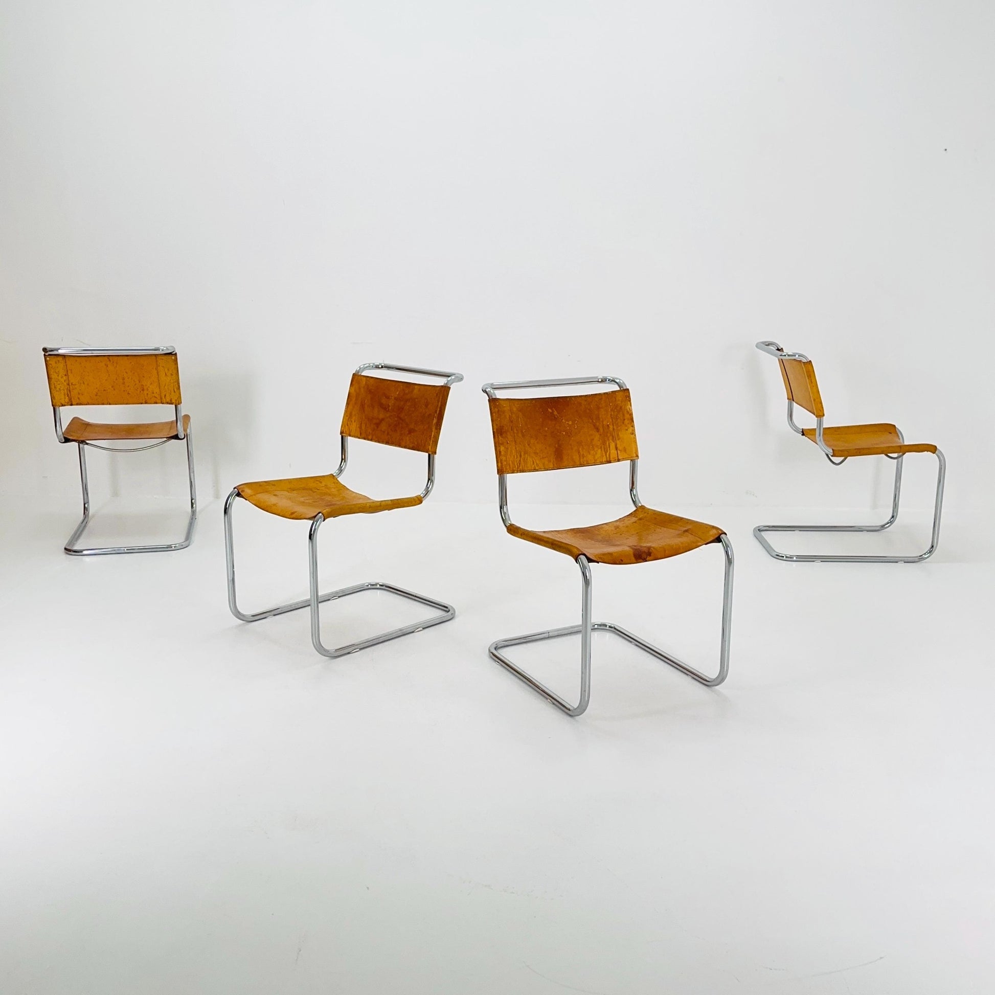 Set of 4 Mid-Century Vintage S33 Cognac Chairs by Mart Stam & Marcel Breuer from Thonet 1980s