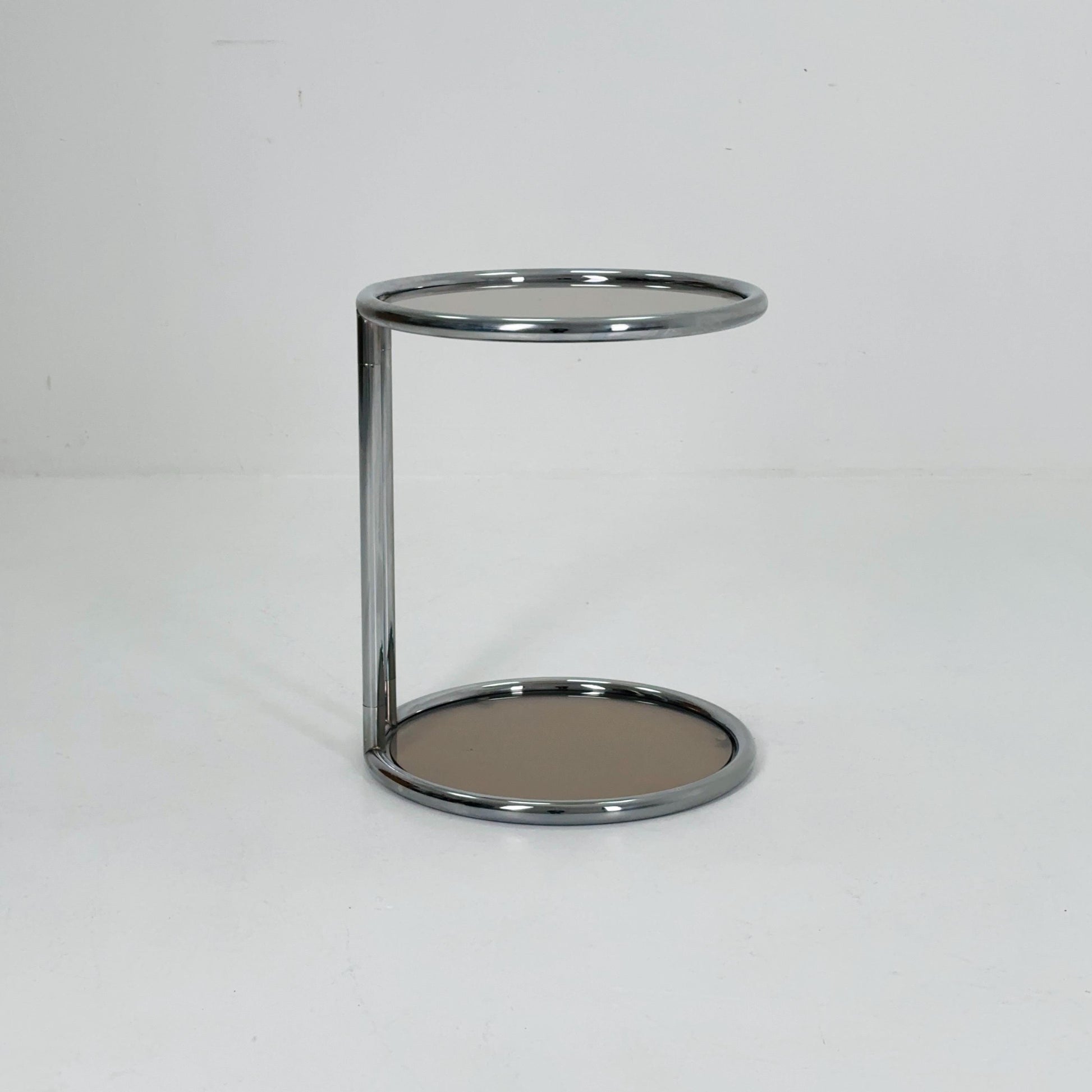 Mid century BauHaus Round Chrome & Glass side table Eileen Gray style , 1980s