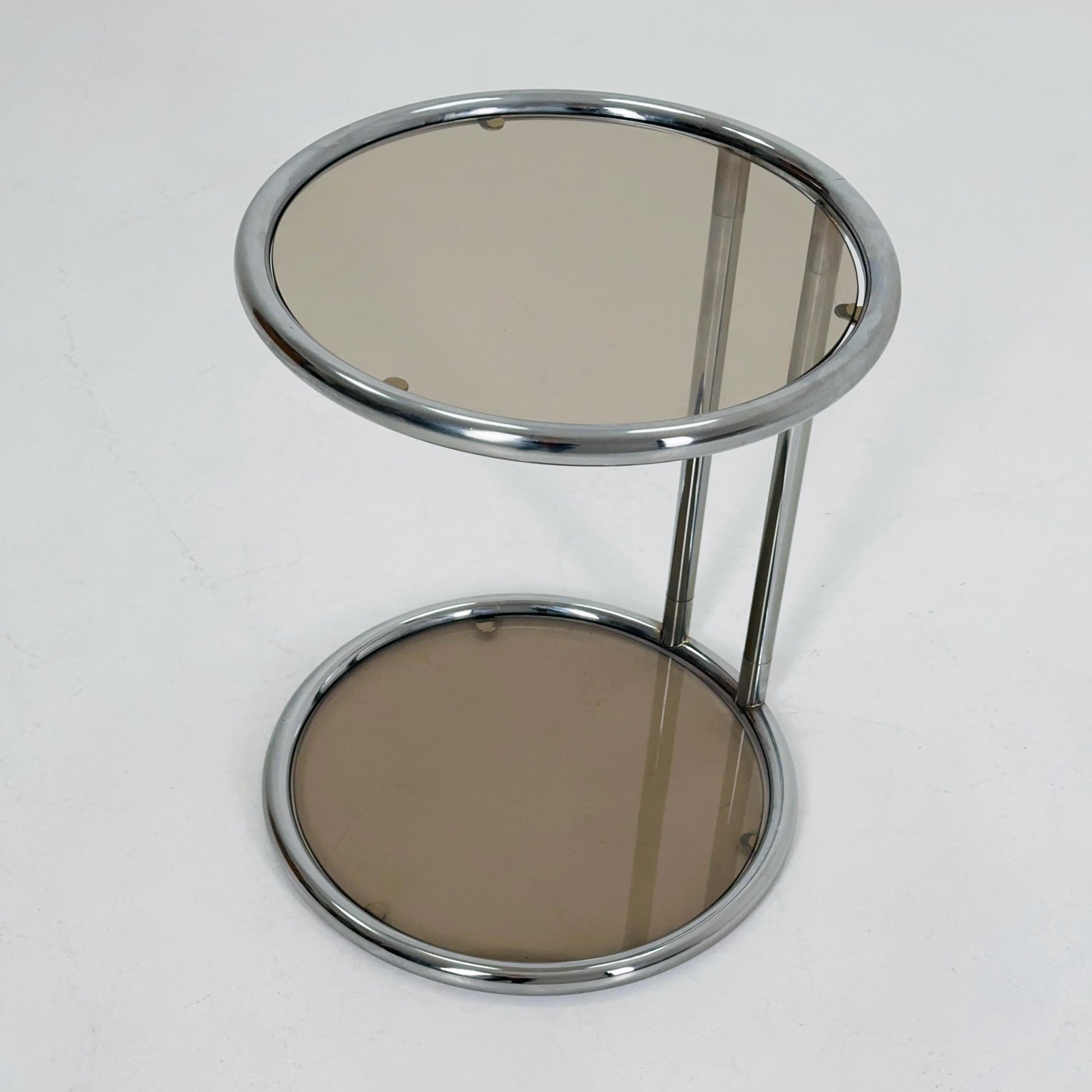 Mid century BauHaus Round Chrome & Glass side table Eileen Gray style , 1980s