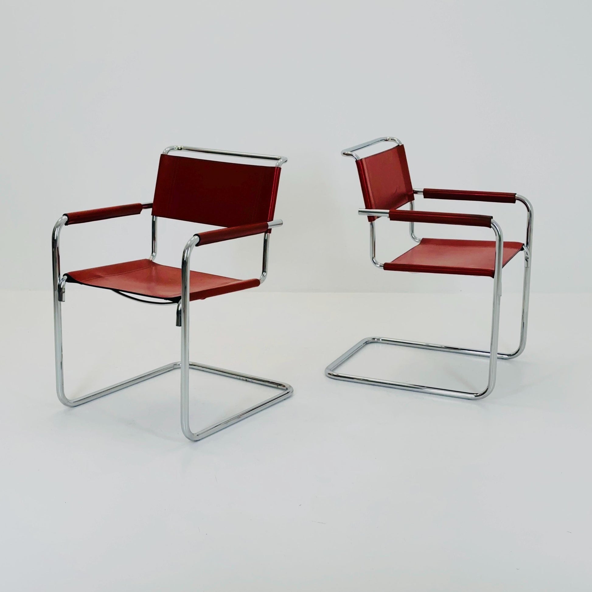 1 of 2 mid century Bauhaus S34 armchairs by Mart stam for Linea Veam Italy 1980s