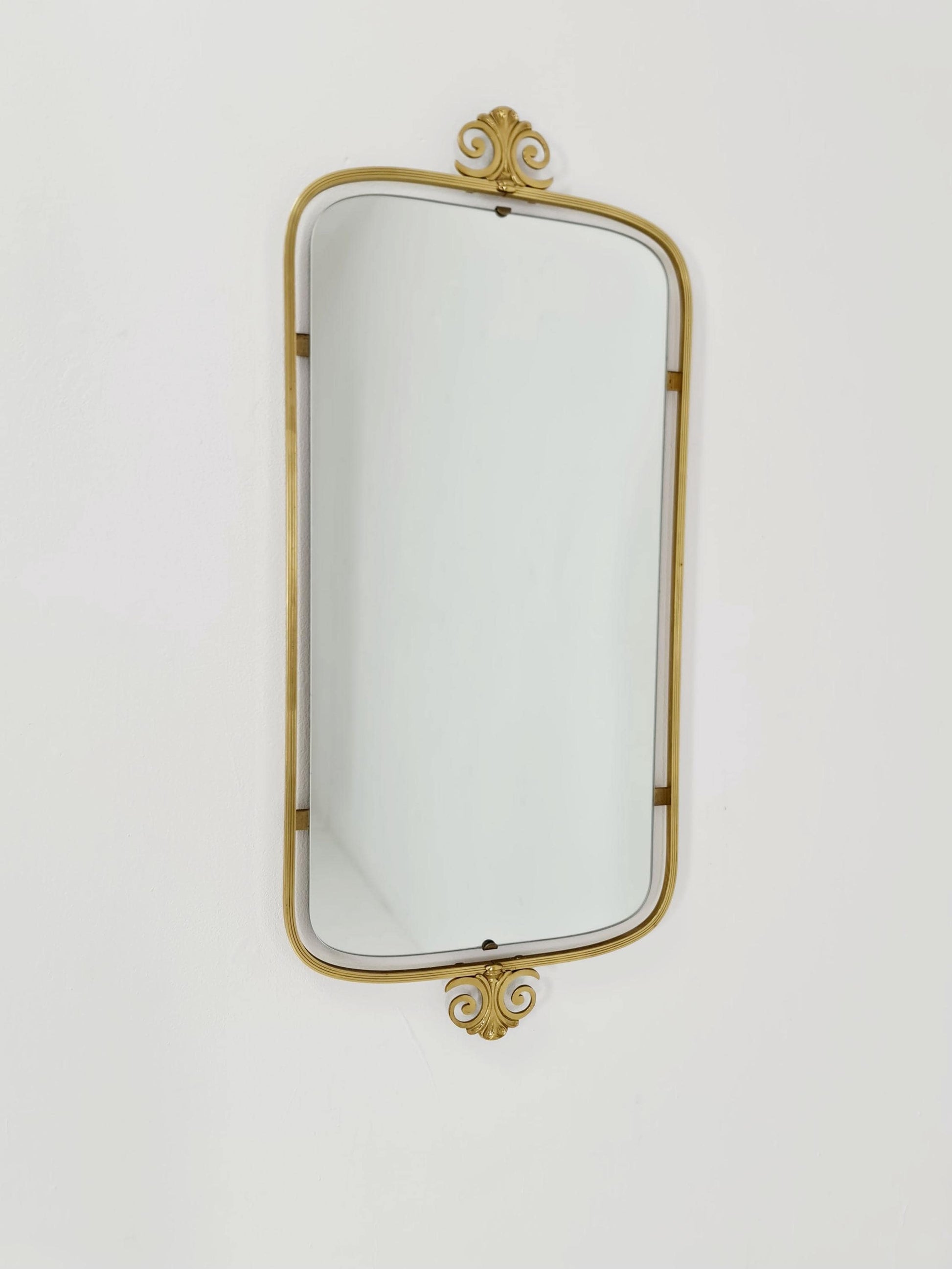Mid Century asymmetric German brass Original kidney wall mirror from the 60s
