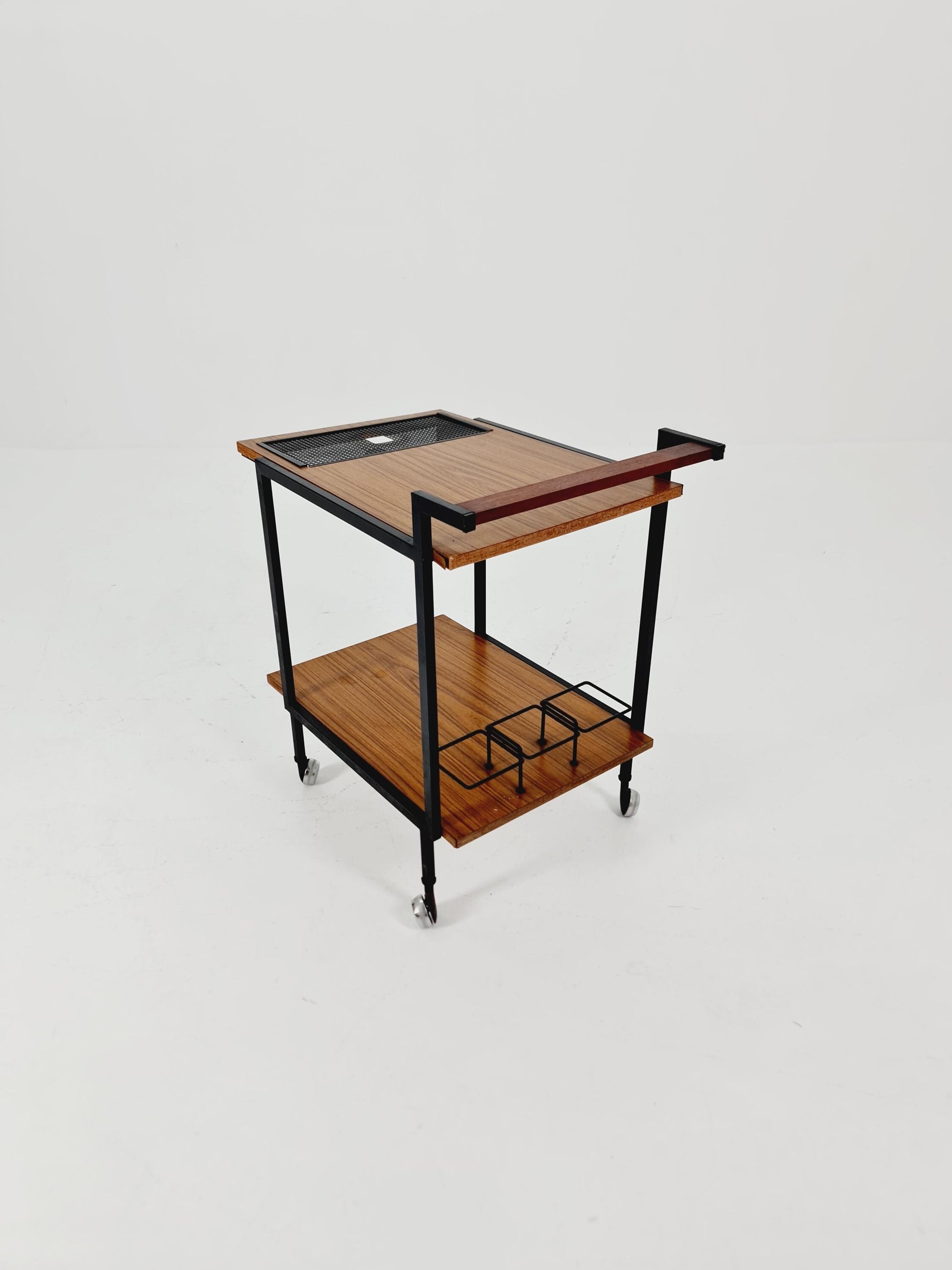 Vintage German mid century trolley bar cart in wood & metal, 1960s