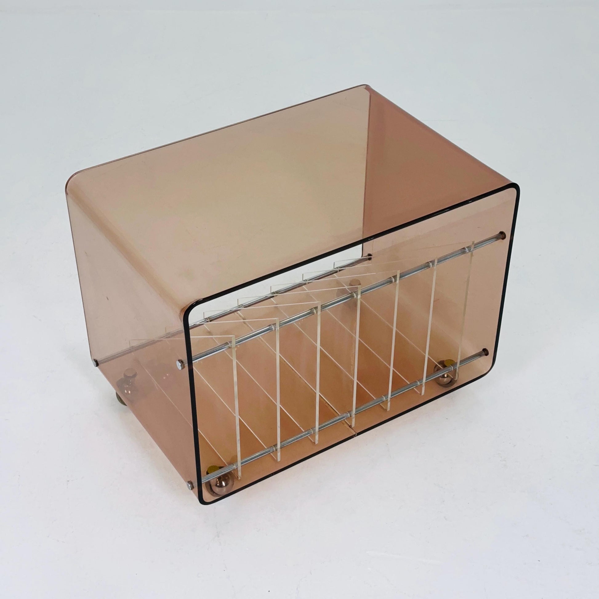 Space age Smoked Brown Plexiglass vinyl storage /Trolley by Michel Dumas for Roche Bobois 1970s