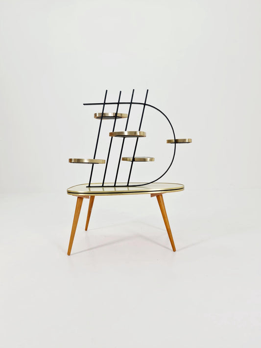 Big 1950s German Plant Stand, Colorful Vintage Mid-Century Minimalist Indoor Plant Stand Side Table Retro flower table