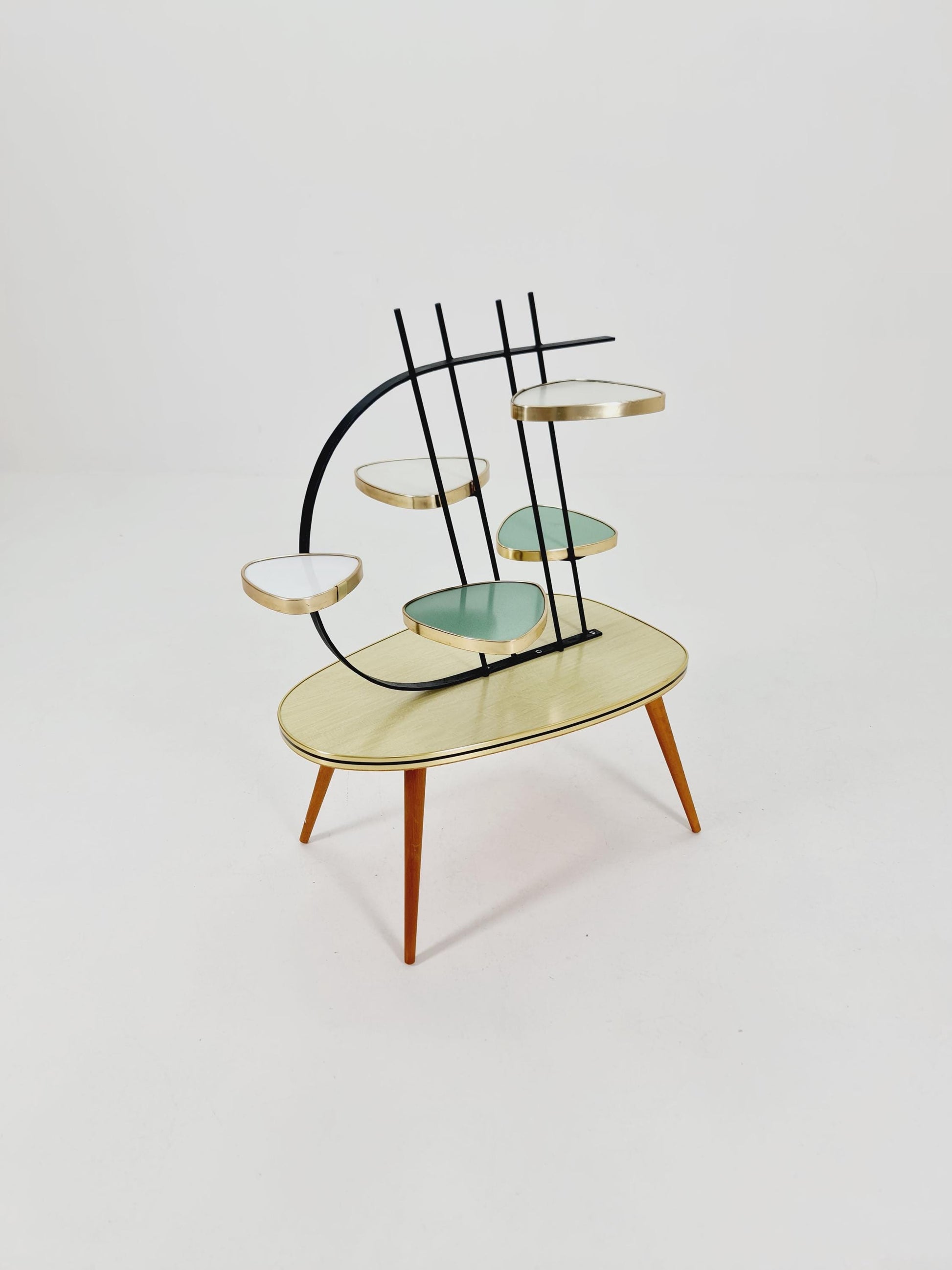 Big 1950s German Plant Stand, Colorful Vintage Mid-Century Minimalist Indoor Plant Stand Side Table Retro flower table