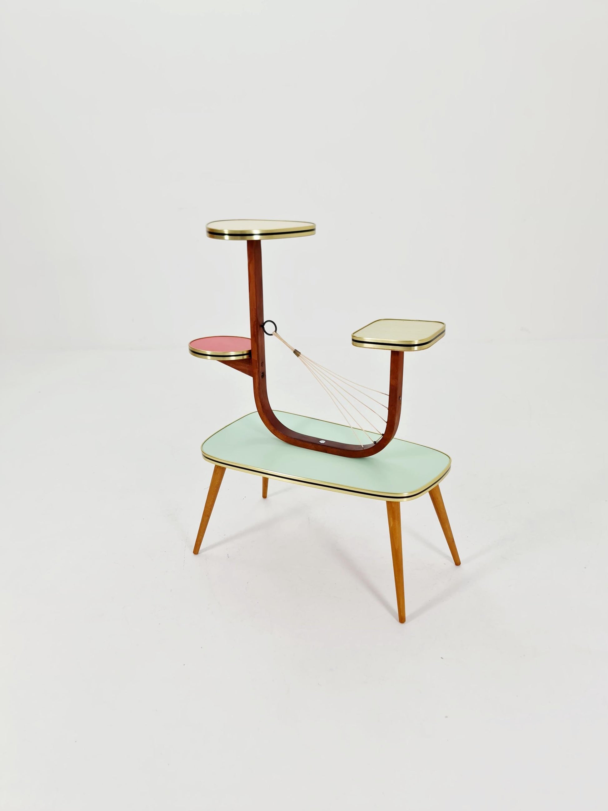 Big 1950s German Plant Stand, Colorful Vintage Mid-Century Minimalist Indoor Plant Stand Side Table Retro flower table