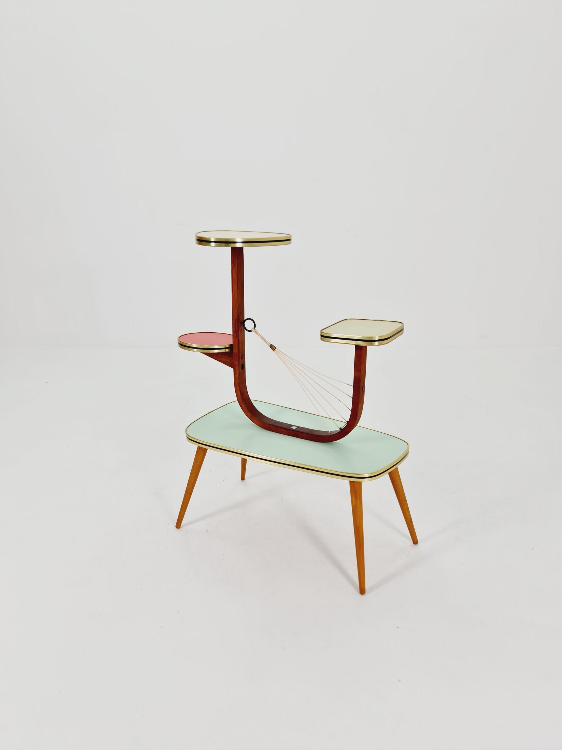 Big 1950s German Plant Stand, Colorful Vintage Mid-Century Minimalist Indoor Plant Stand Side Table Retro flower table