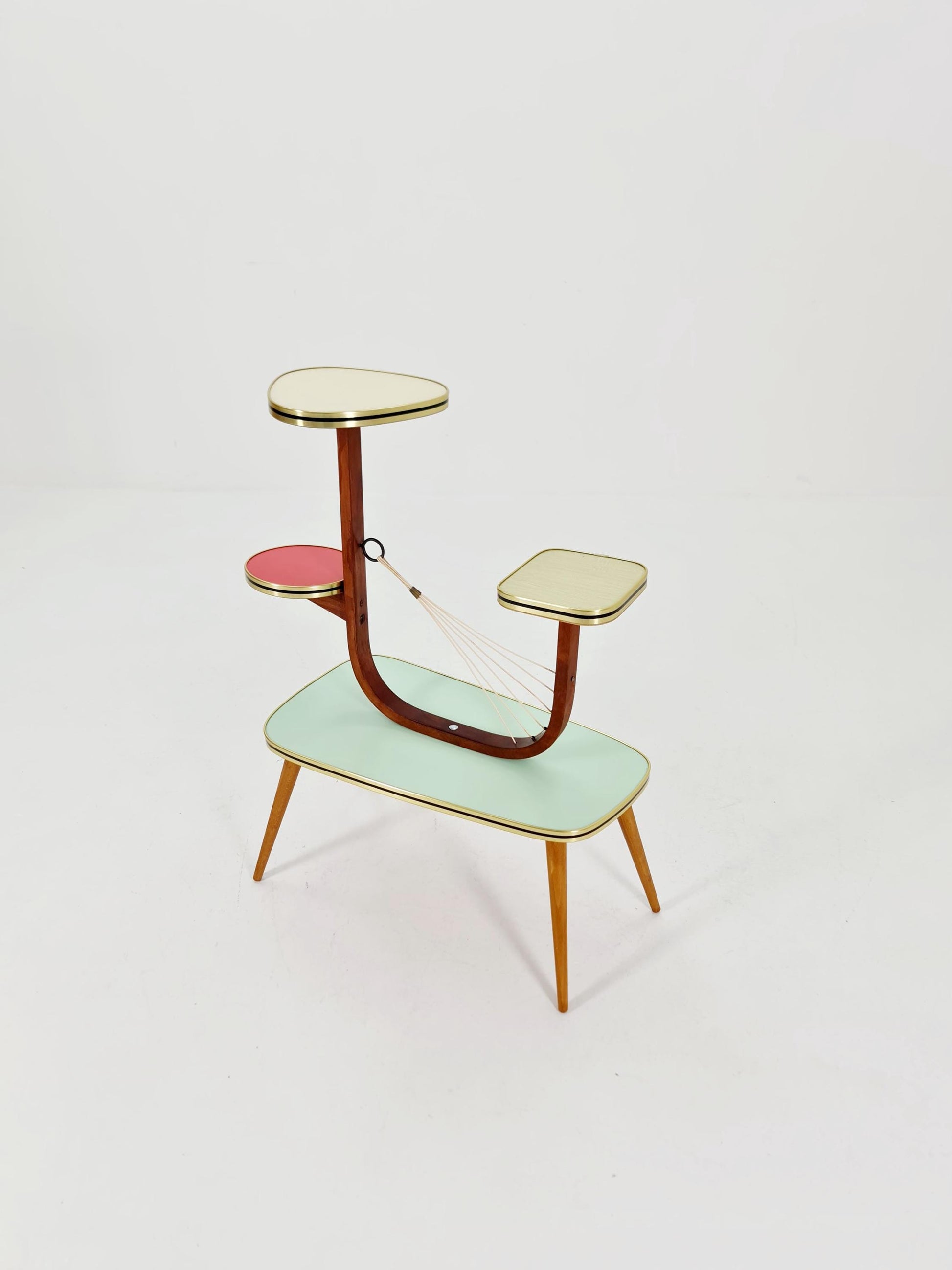Big 1950s German Plant Stand, Colorful Vintage Mid-Century Minimalist Indoor Plant Stand Side Table Retro flower table