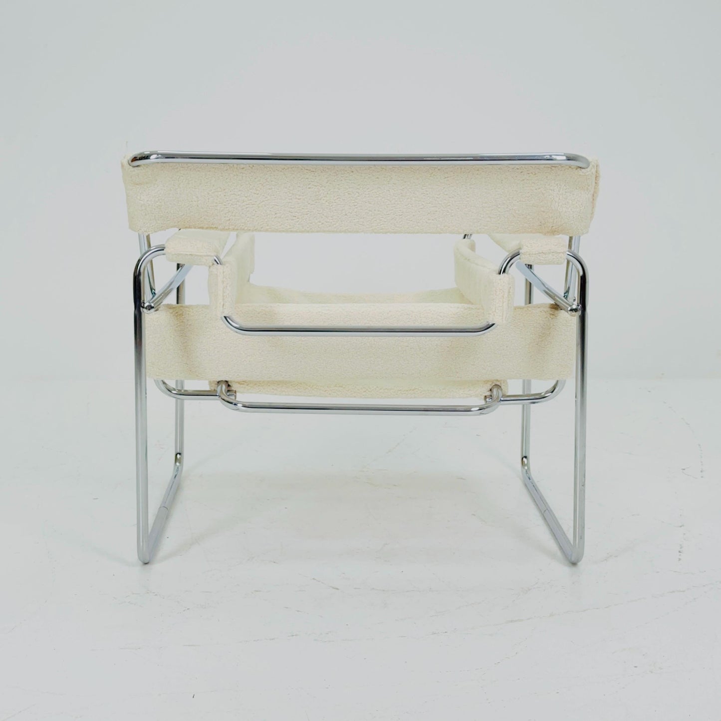 Mid century B3 armchair WASSILY by Marcel Brauer in white Teddy Fabric 1990s Italy