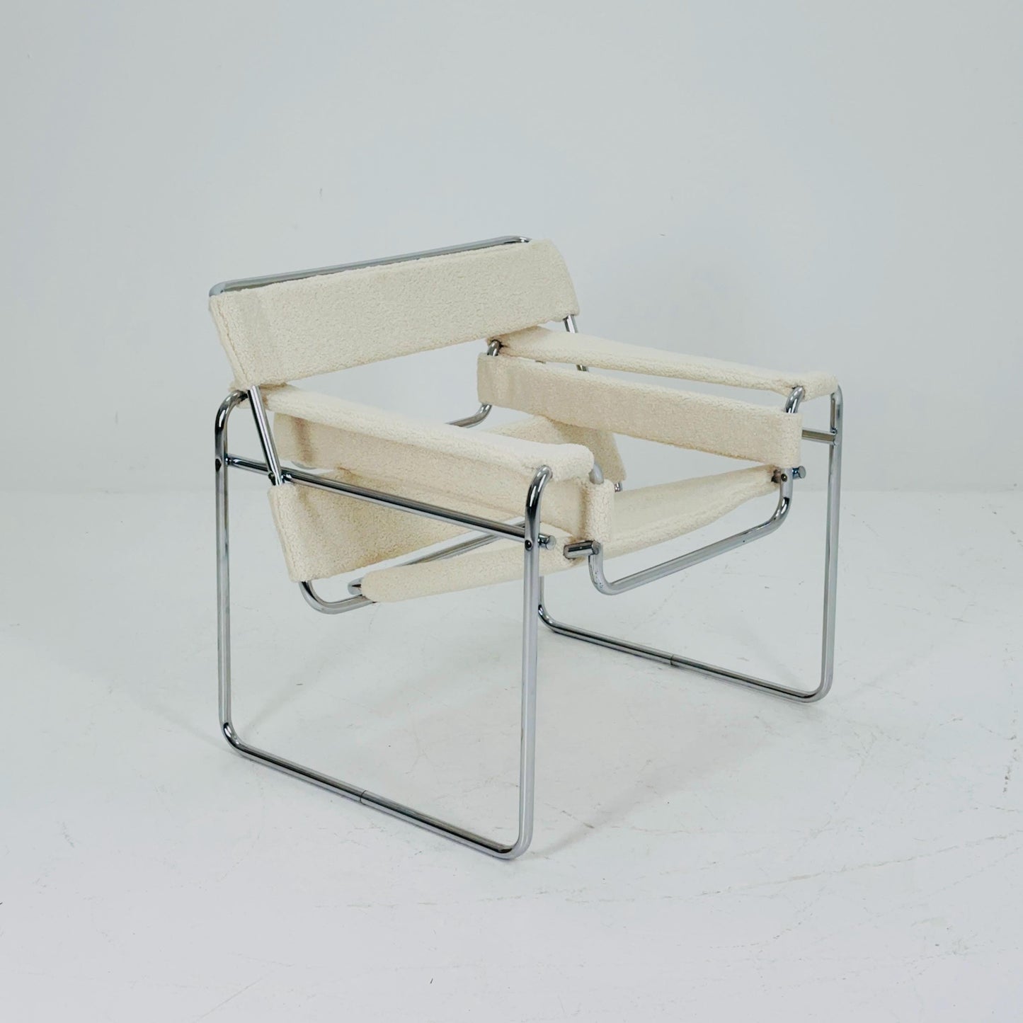 Mid century B3 armchair WASSILY by Marcel Brauer in white Teddy Fabric 1990s Italy