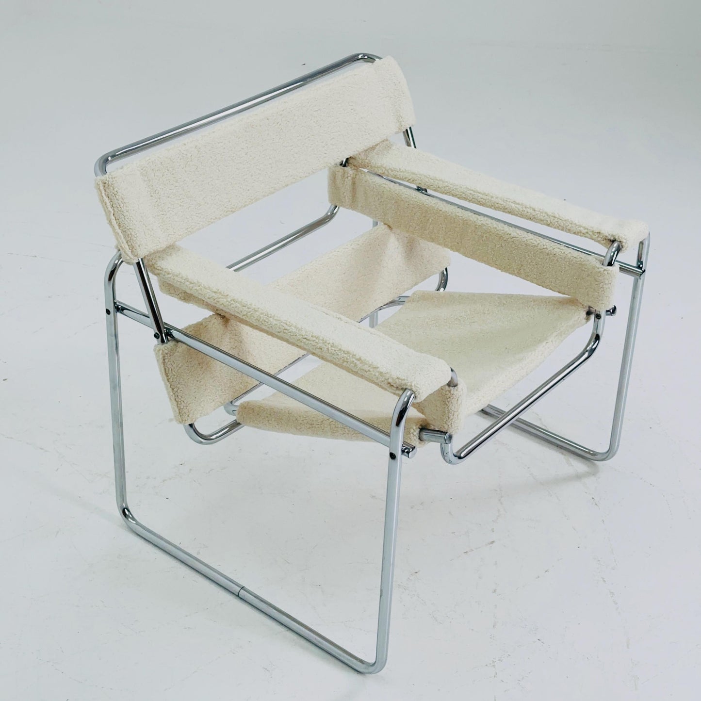 Mid century B3 armchair WASSILY by Marcel Brauer in white Teddy Fabric 1990s Italy