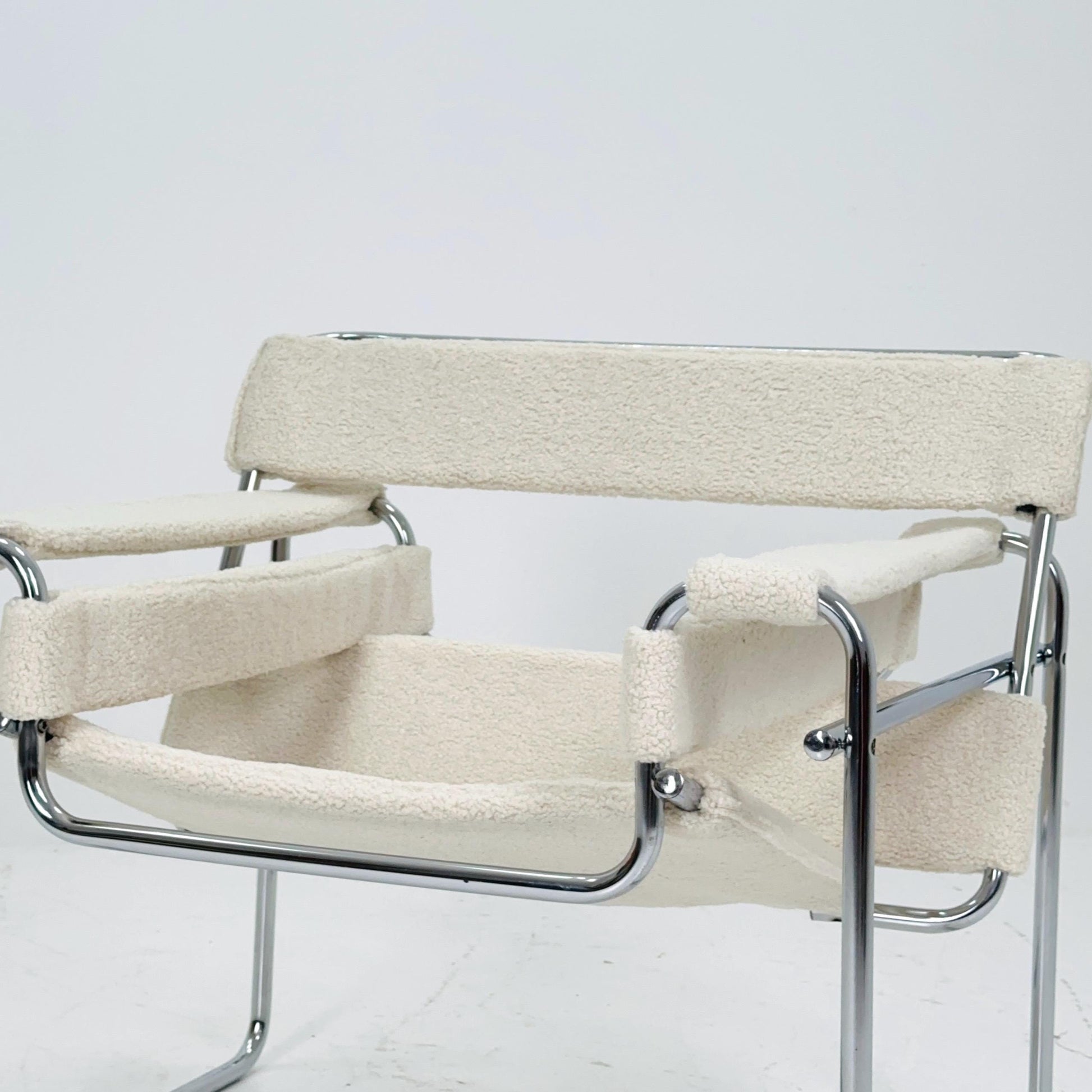 Mid century B3 armchair WASSILY by Marcel Brauer in white Teddy Fabric 1990s Italy