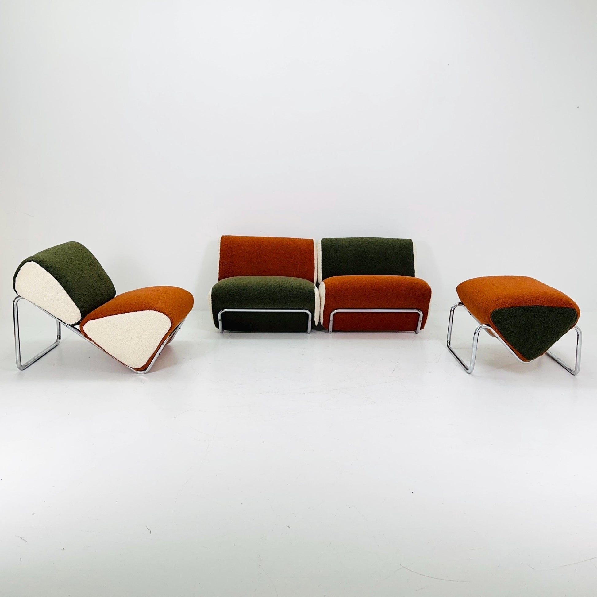 Mid century 3- modular lounge sofas and ottoman by Peter Brown for TH Brown 1980s