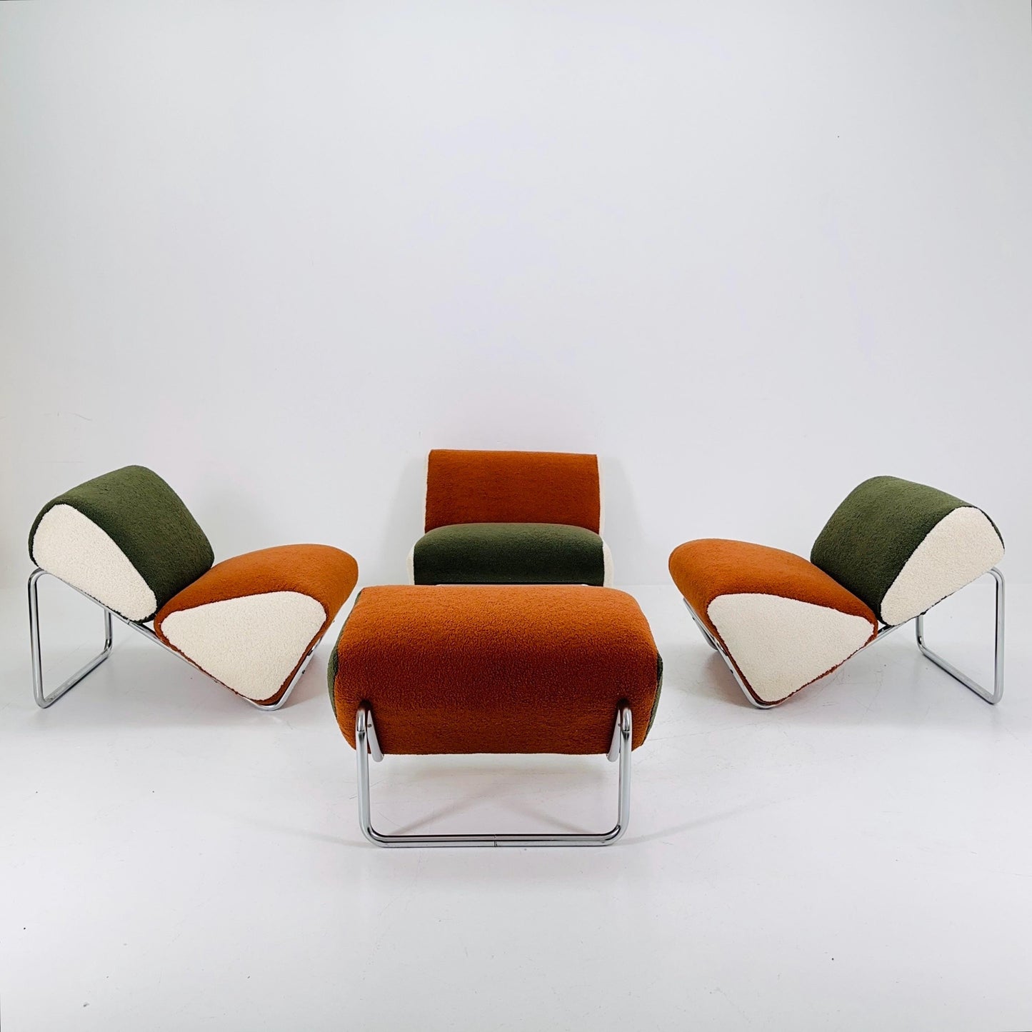 Mid century 3- modular lounge sofas and ottoman by Peter Brown for TH Brown 1980s