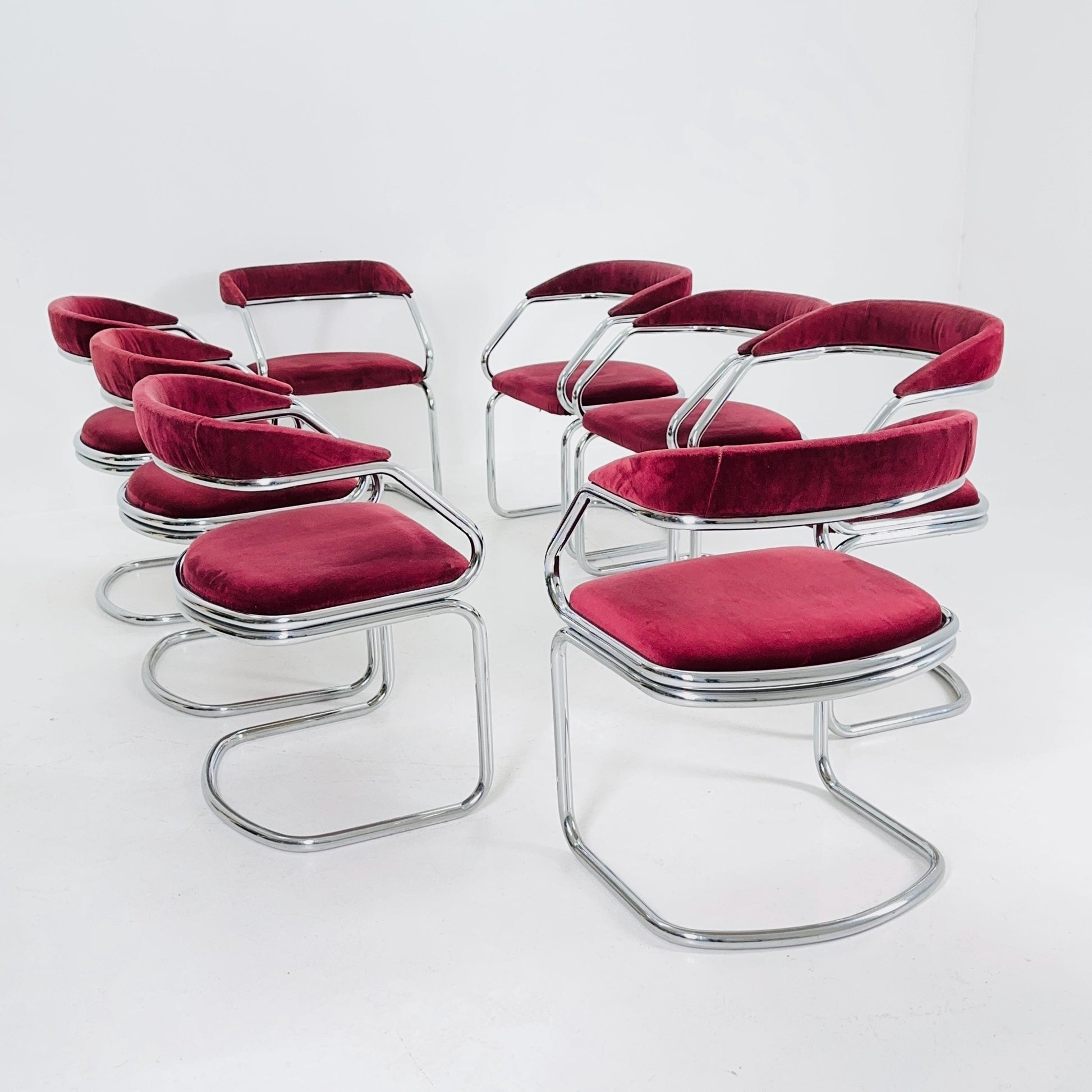 Set of 8 Mid Century Dining table armchairs by Giotto Stoppino, Italy, 1970s