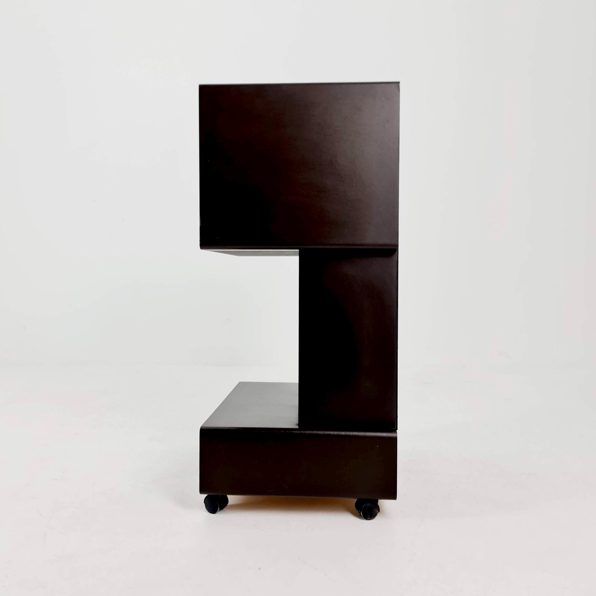 Mid century Dual Vinyl Record Cabinet – Black Wood, Rolling Storage with Cassette Drawer & Vinyl Holder 1970s Germany