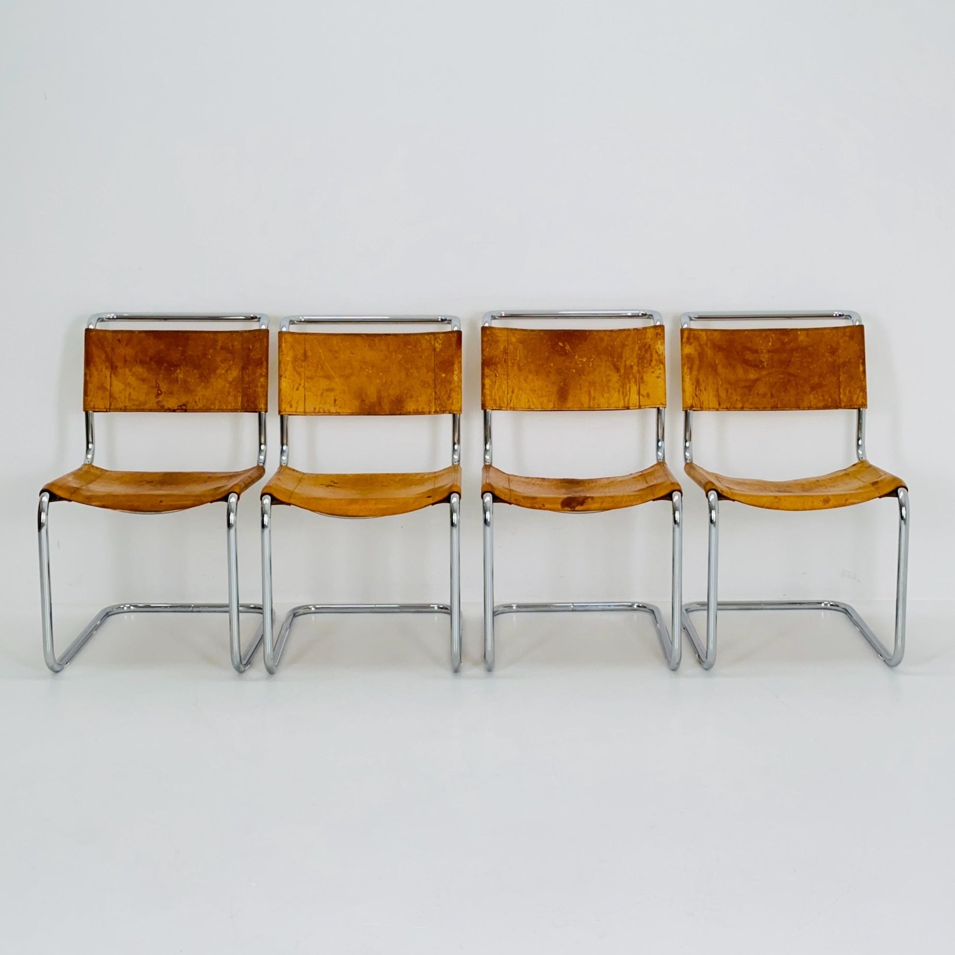 Set of 4 Mid-Century Vintage S33 Cognac Chairs by Mart Stam & Marcel Breuer from Thonet 1980s