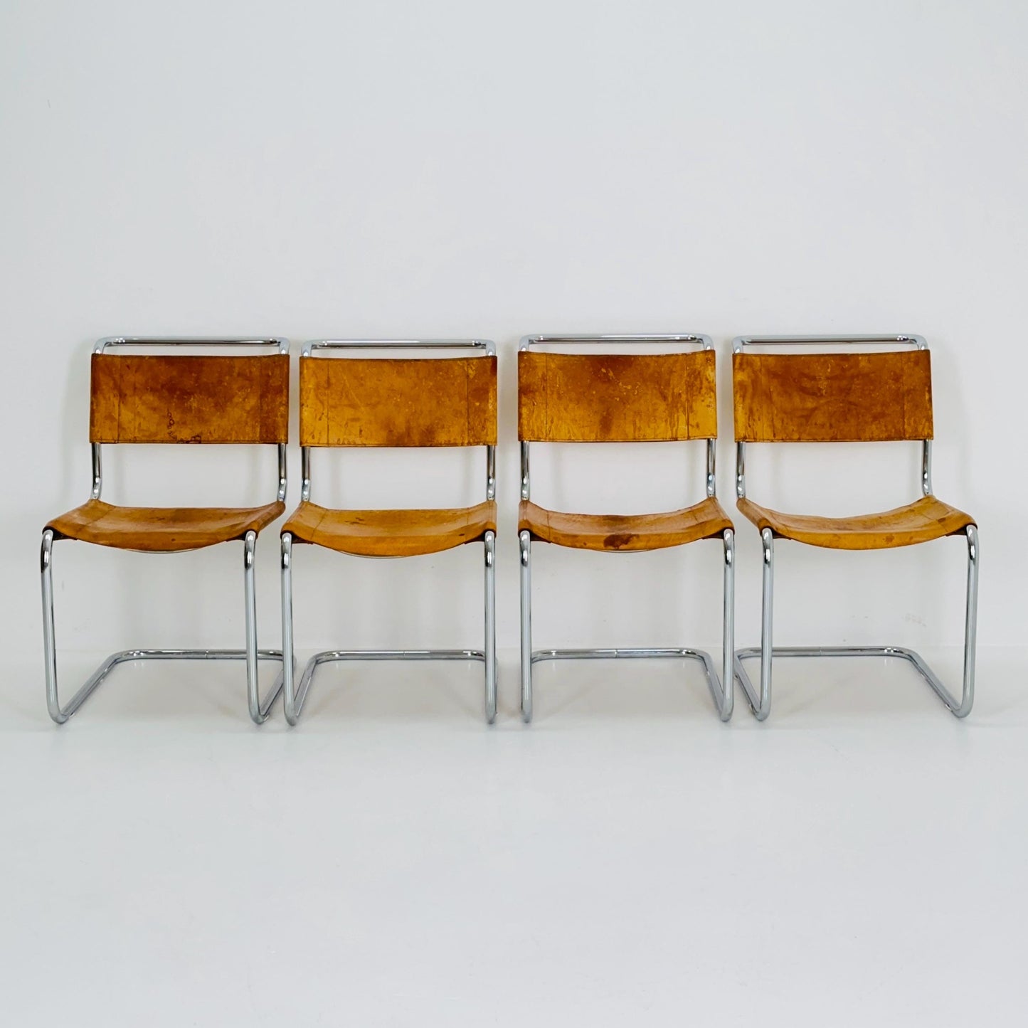 Set of 4 Mid-Century Vintage S33 Cognac Chairs by Mart Stam & Marcel Breuer from Thonet 1980s