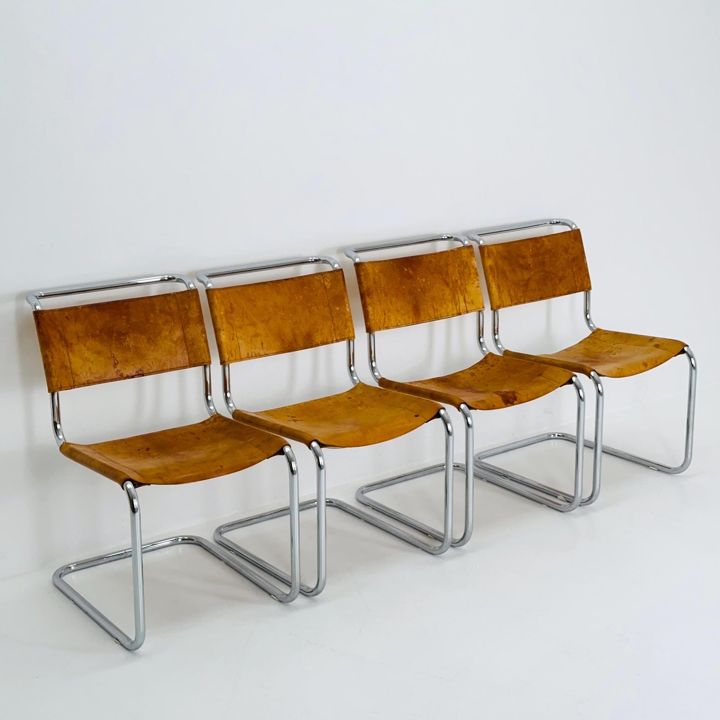 Set of 4 Mid-Century Vintage S33 Cognac Chairs by Mart Stam & Marcel Breuer from Thonet 1980s