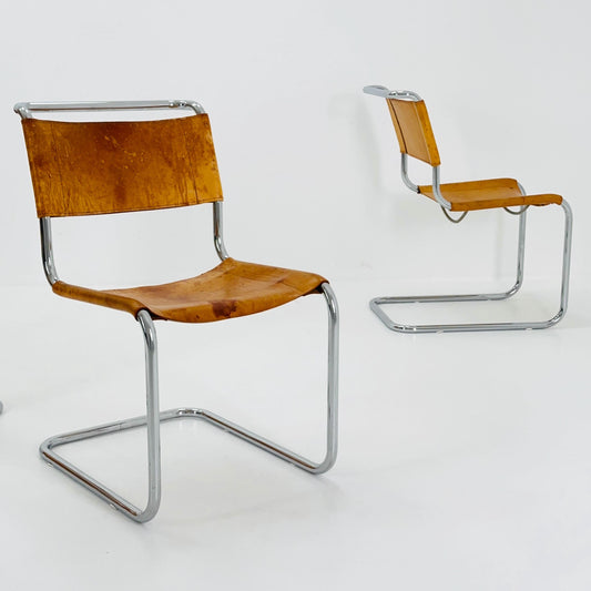 1 of 4 Mid-Century Vintage S33 Cognac Chairs by Mart Stam & Marcel Breuer from Thonet 1980s