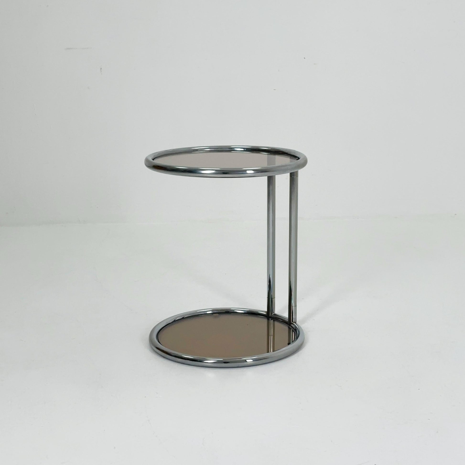Mid century BauHaus Round Chrome & Glass side table Eileen Gray style , 1980s