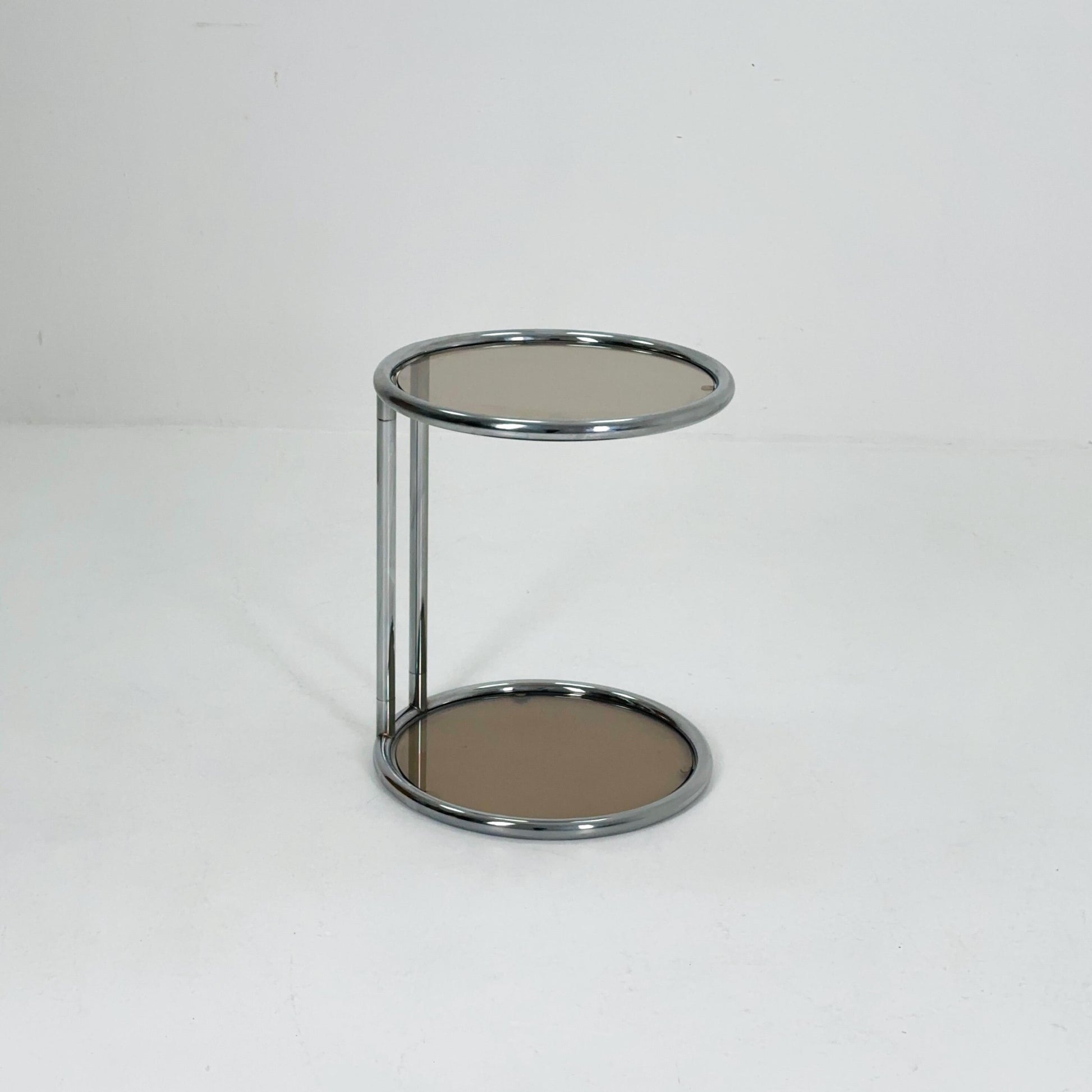 Mid century BauHaus Round Chrome & Glass side table Eileen Gray style , 1980s