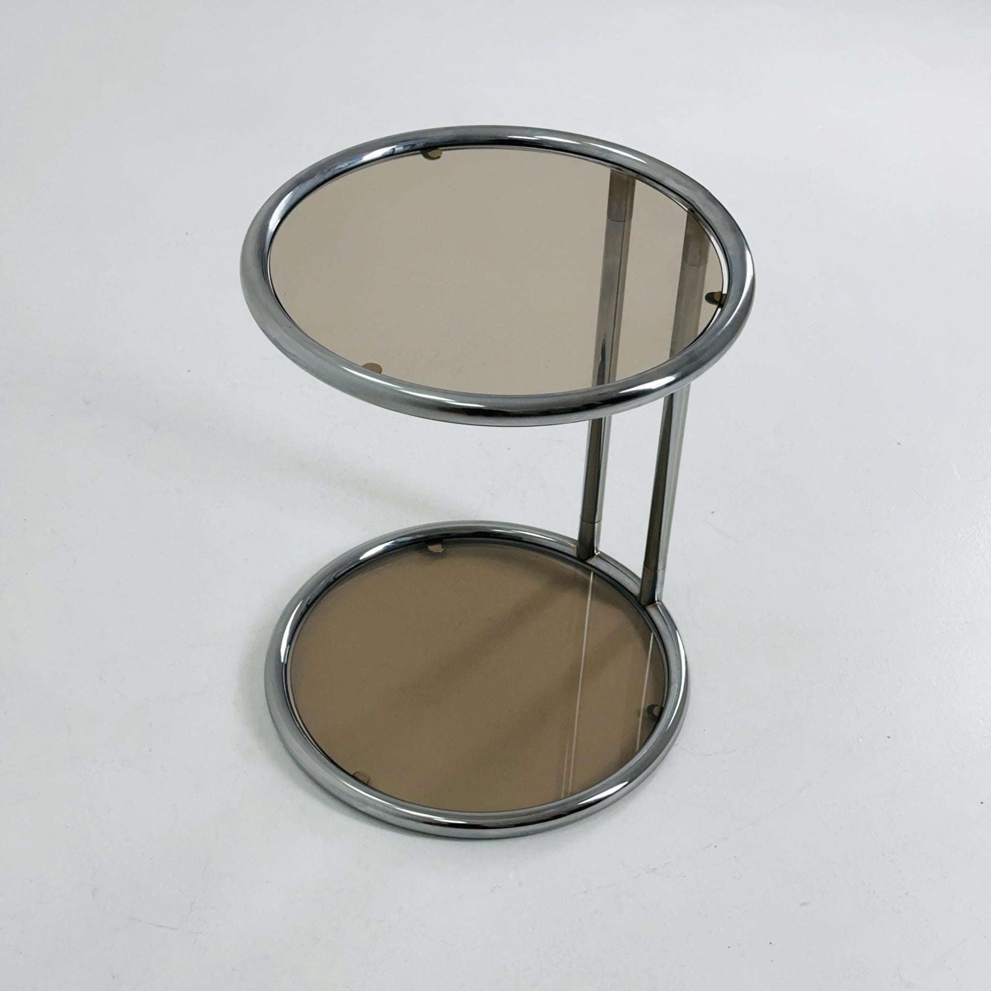 Mid century BauHaus Round Chrome & Glass side table Eileen Gray style , 1980s