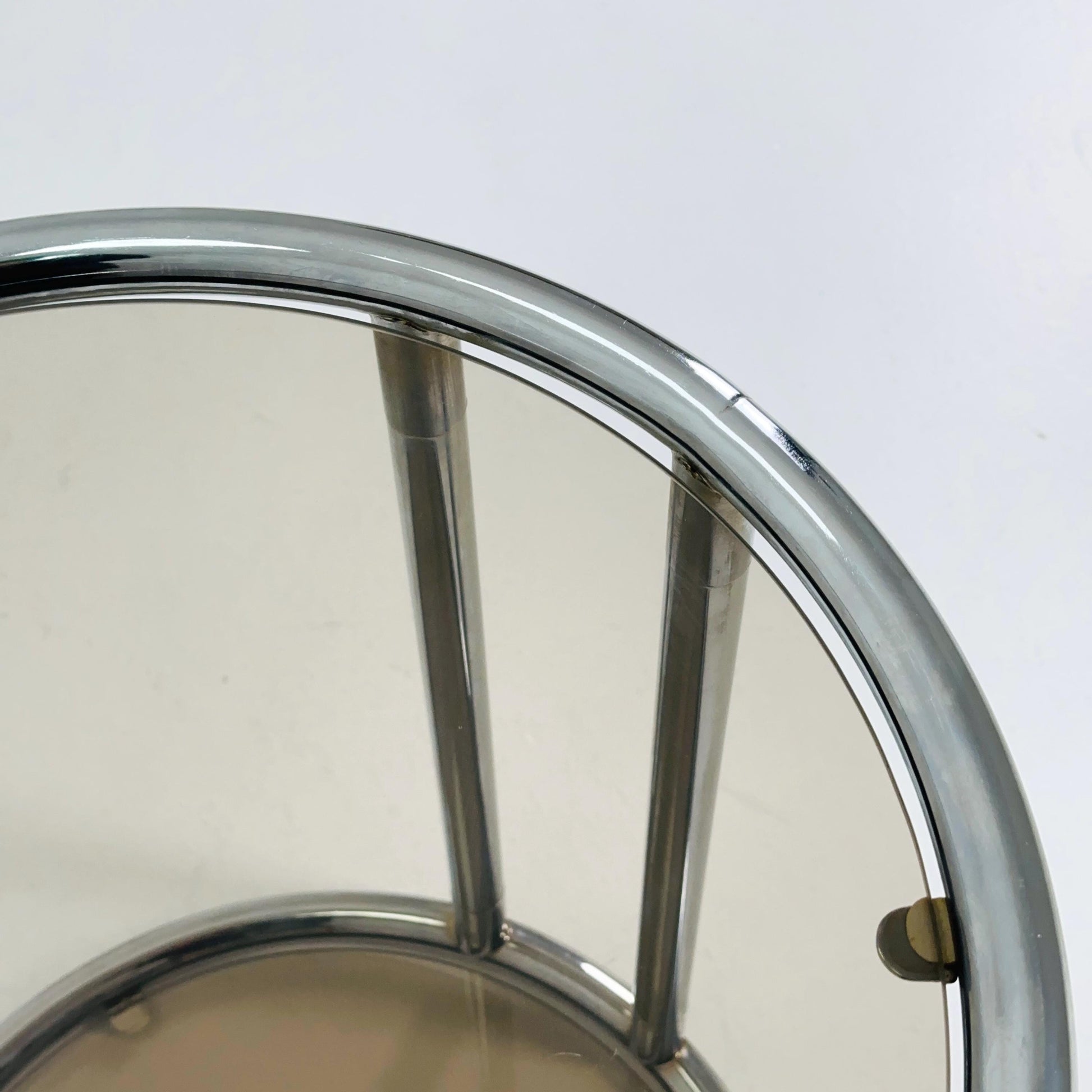 Mid century BauHaus Round Chrome & Glass side table Eileen Gray style , 1980s