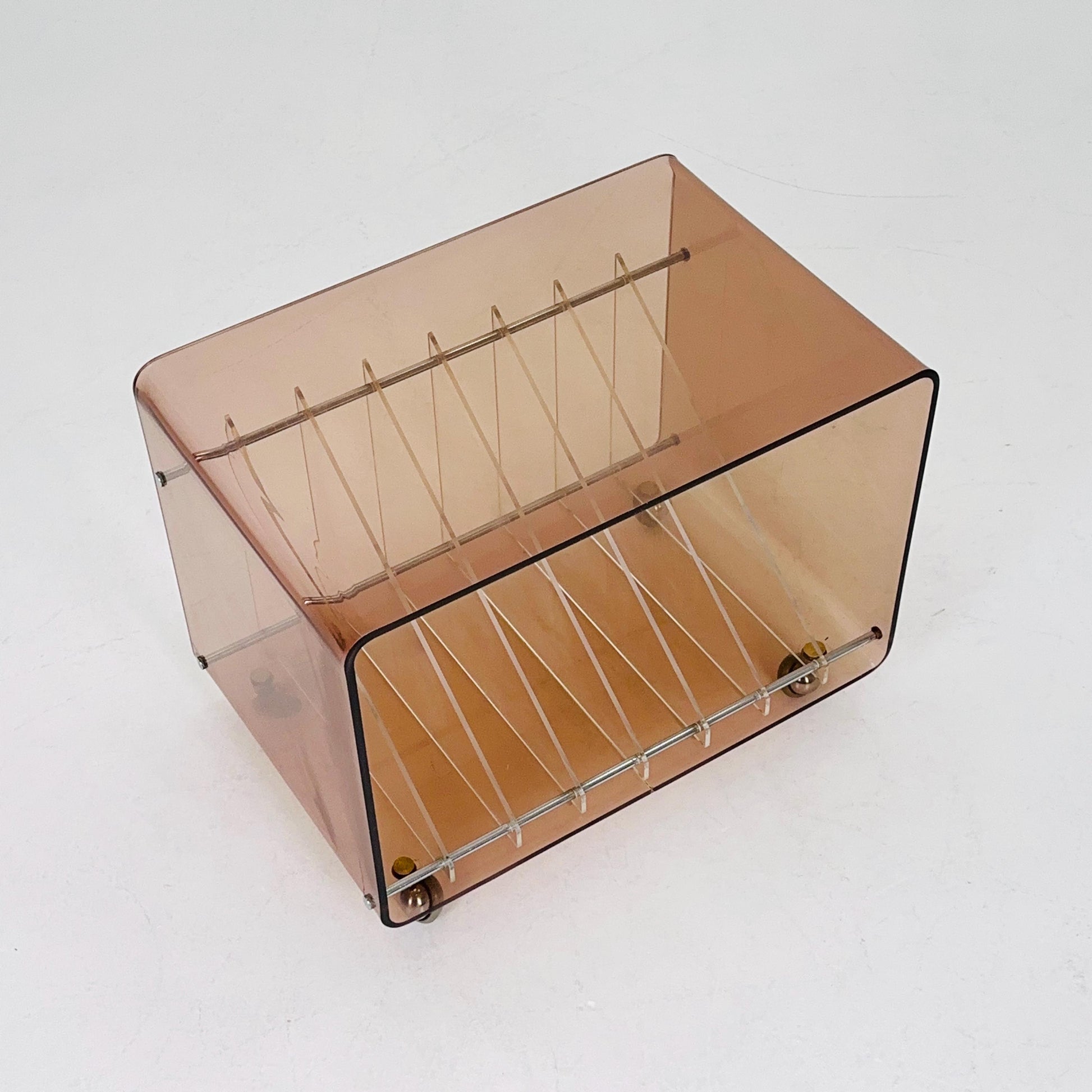Space age Smoked Brown Plexiglass vinyl storage /Trolley by Michel Dumas for Roche Bobois 1970s