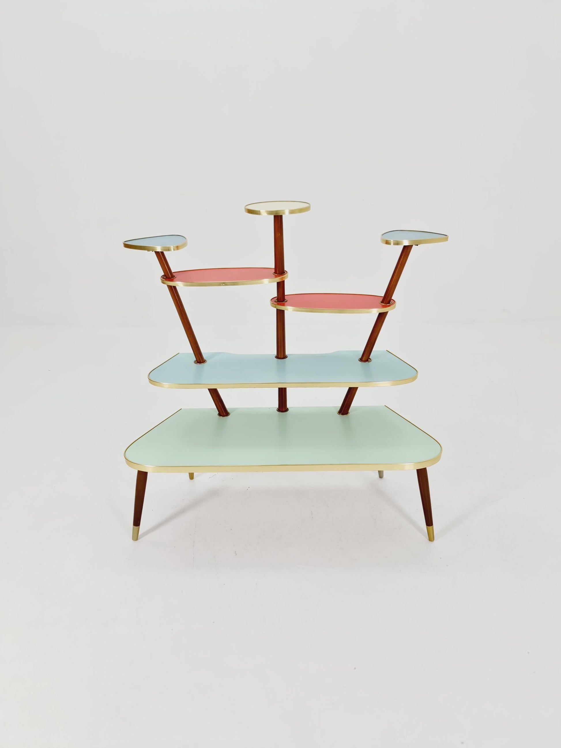 huge 1950s German Plant Stand, Colorful Vintage Mid-Century Minimalist Indoor Plant Stand Side Table Retro flower table