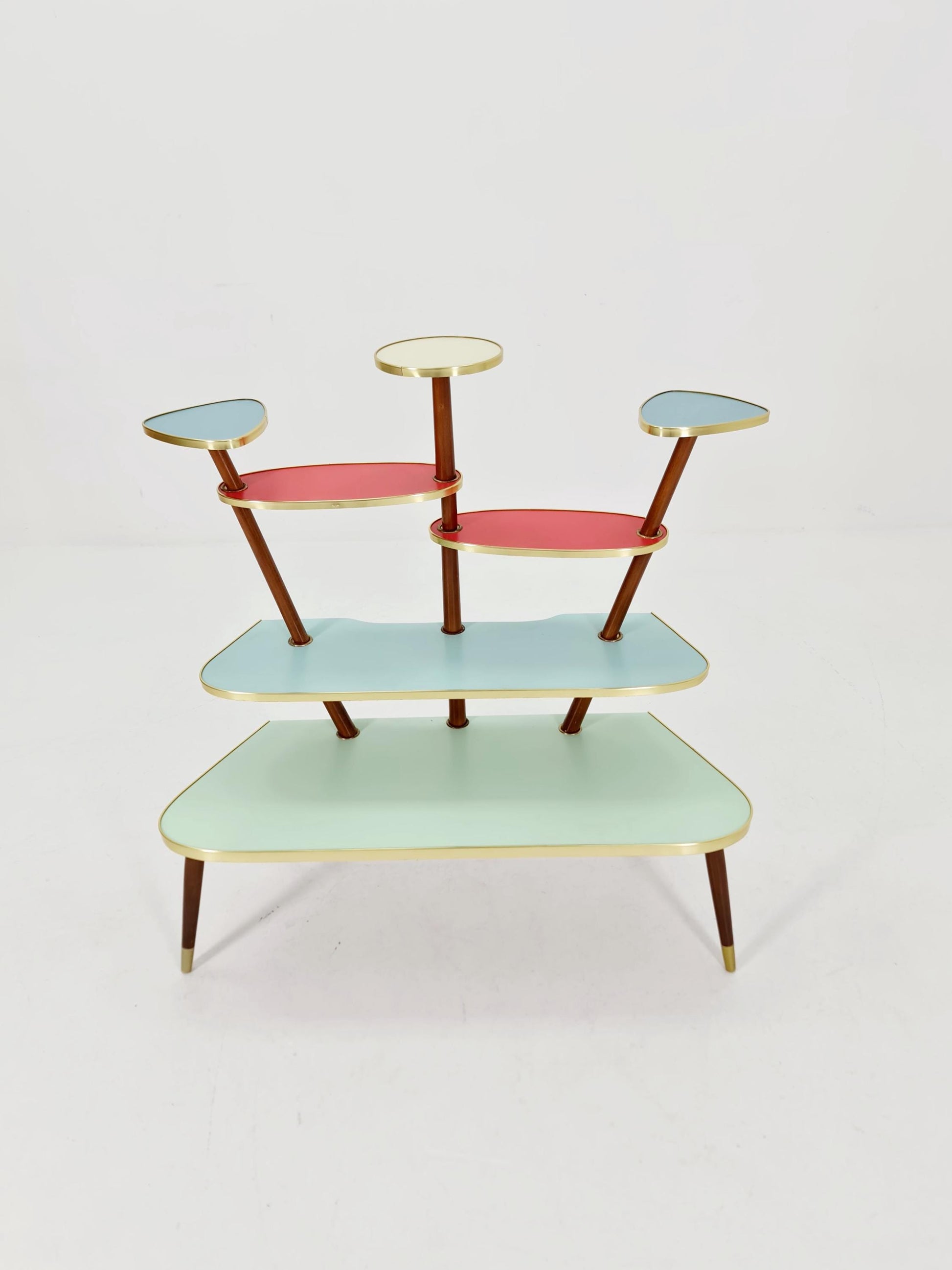 huge 1950s German Plant Stand, Colorful Vintage Mid-Century Minimalist Indoor Plant Stand Side Table Retro flower table