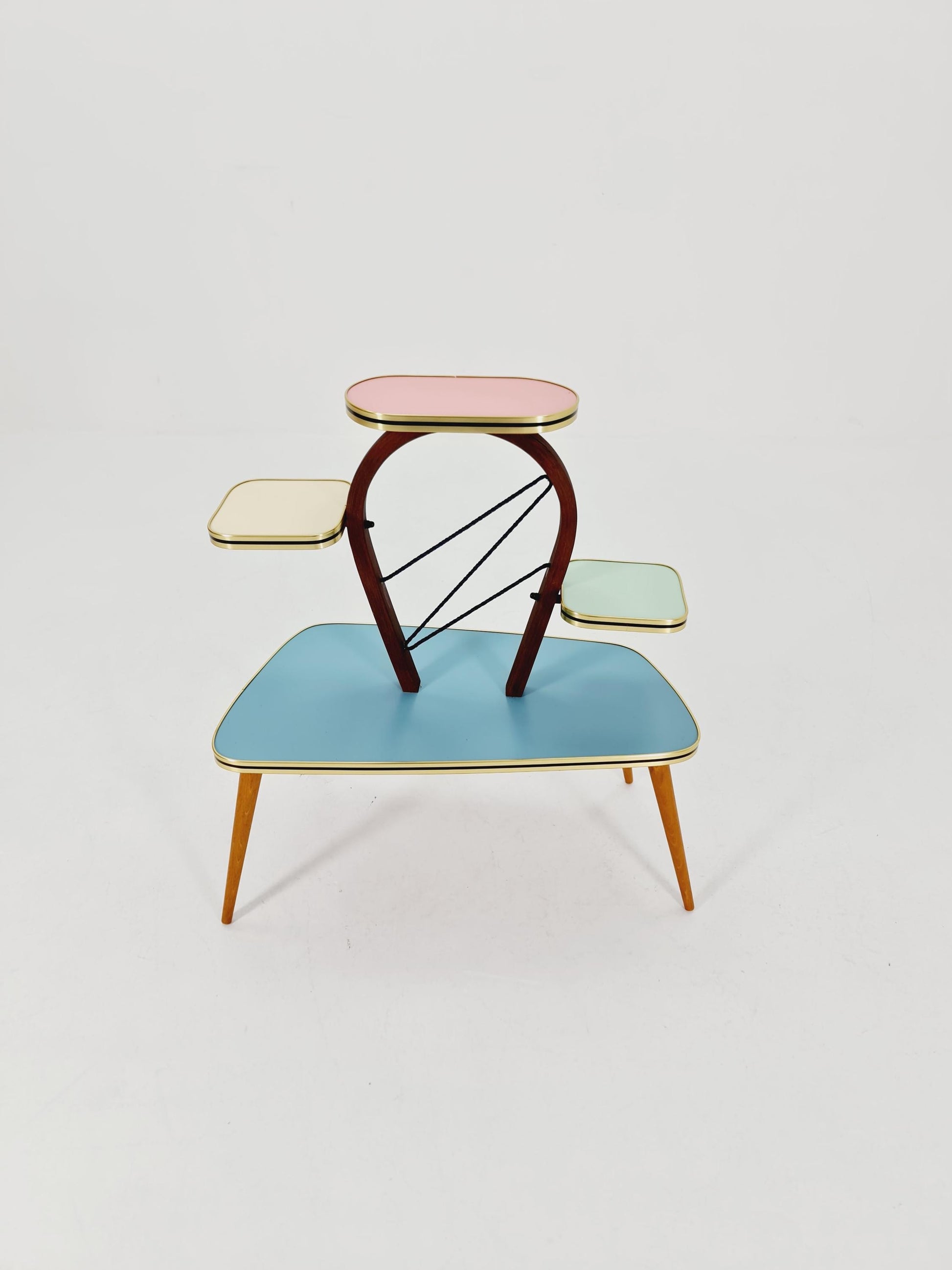Big 1950s German Plant Stand, Colorful Vintage Mid-Century Minimalist Indoor Plant Stand Side Table Retro flower table
