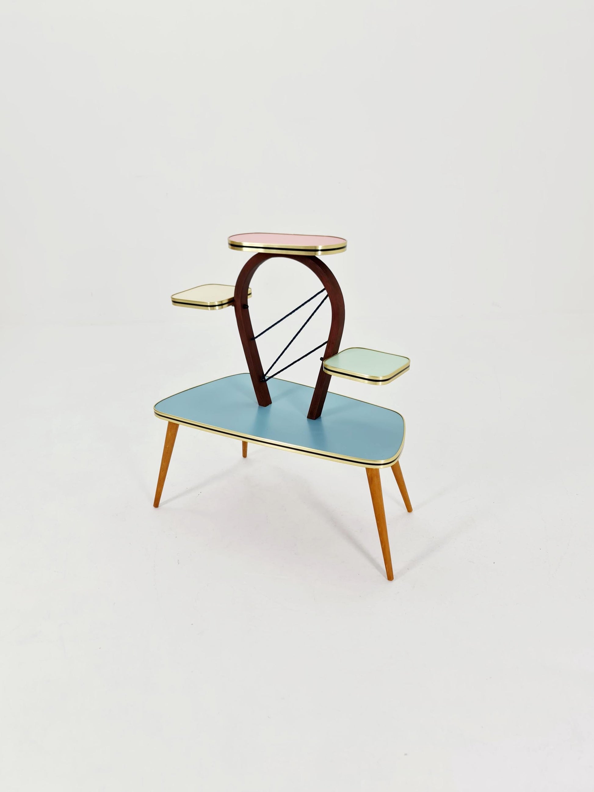 Big 1950s German Plant Stand, Colorful Vintage Mid-Century Minimalist Indoor Plant Stand Side Table Retro flower table