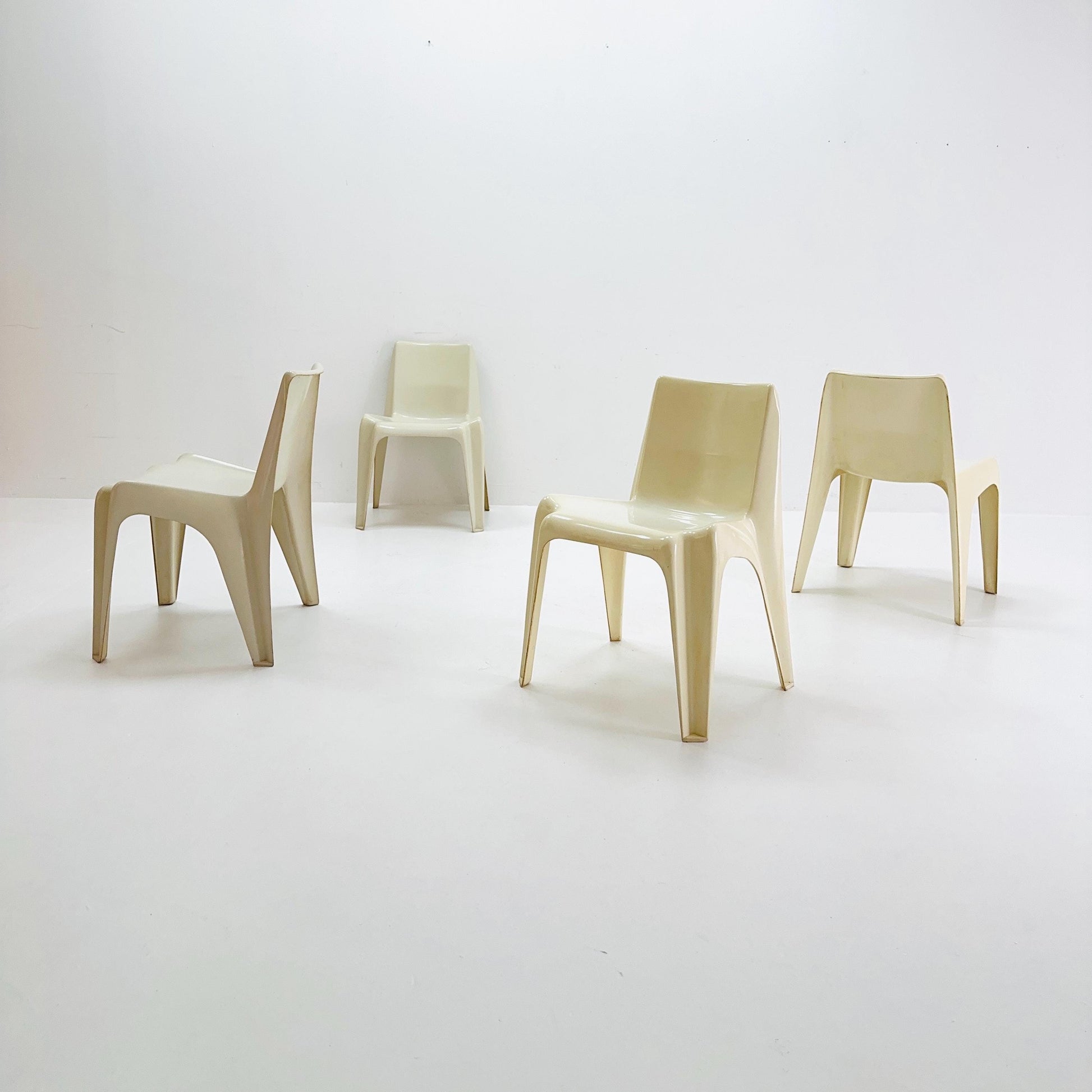 Space age Set of 4 cream white Dining chairs Bofinger BA1171 chair by Helmut Bätzner,1970 Germany