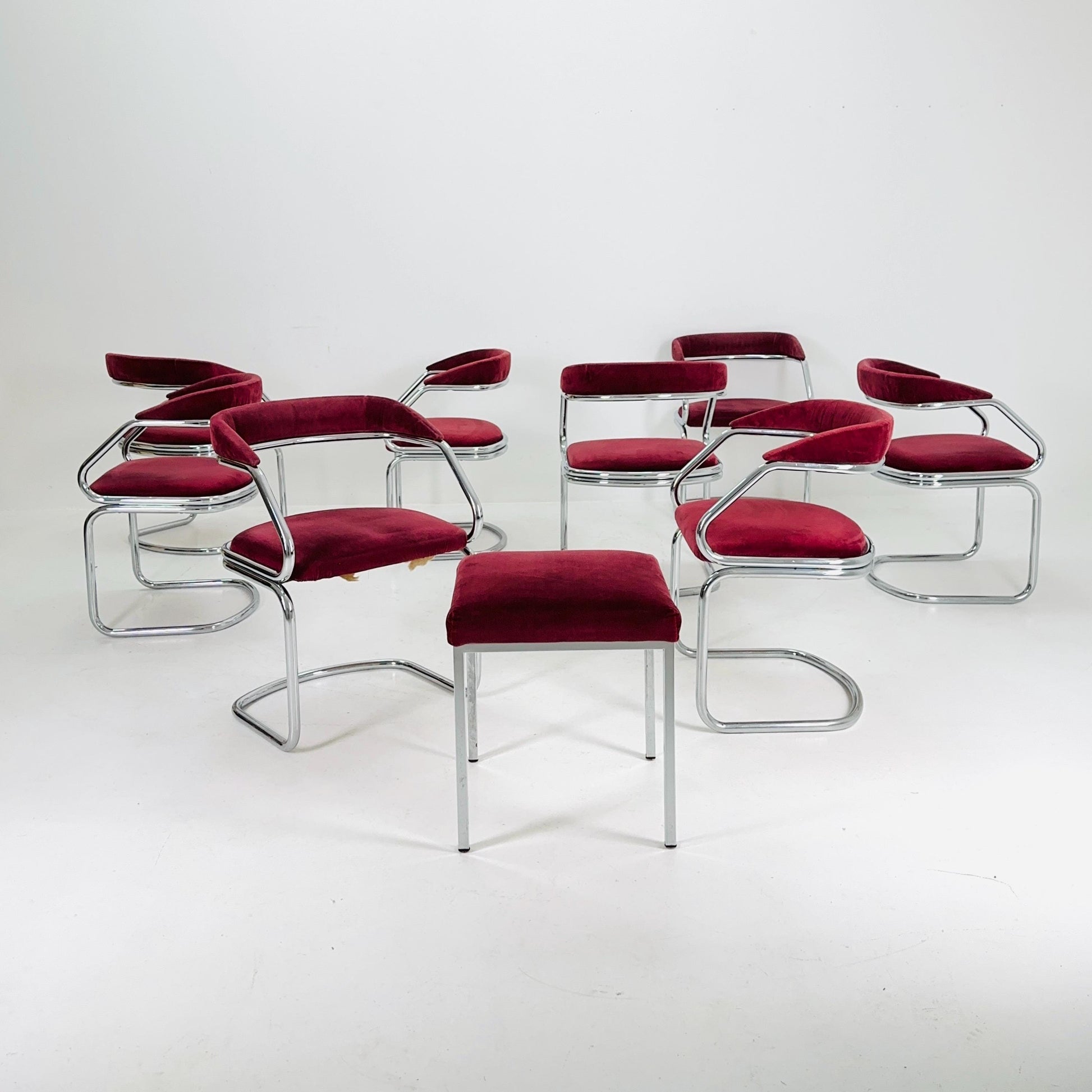Set of 8 Mid Century Dining table armchairs by Giotto Stoppino, Italy, 1970s