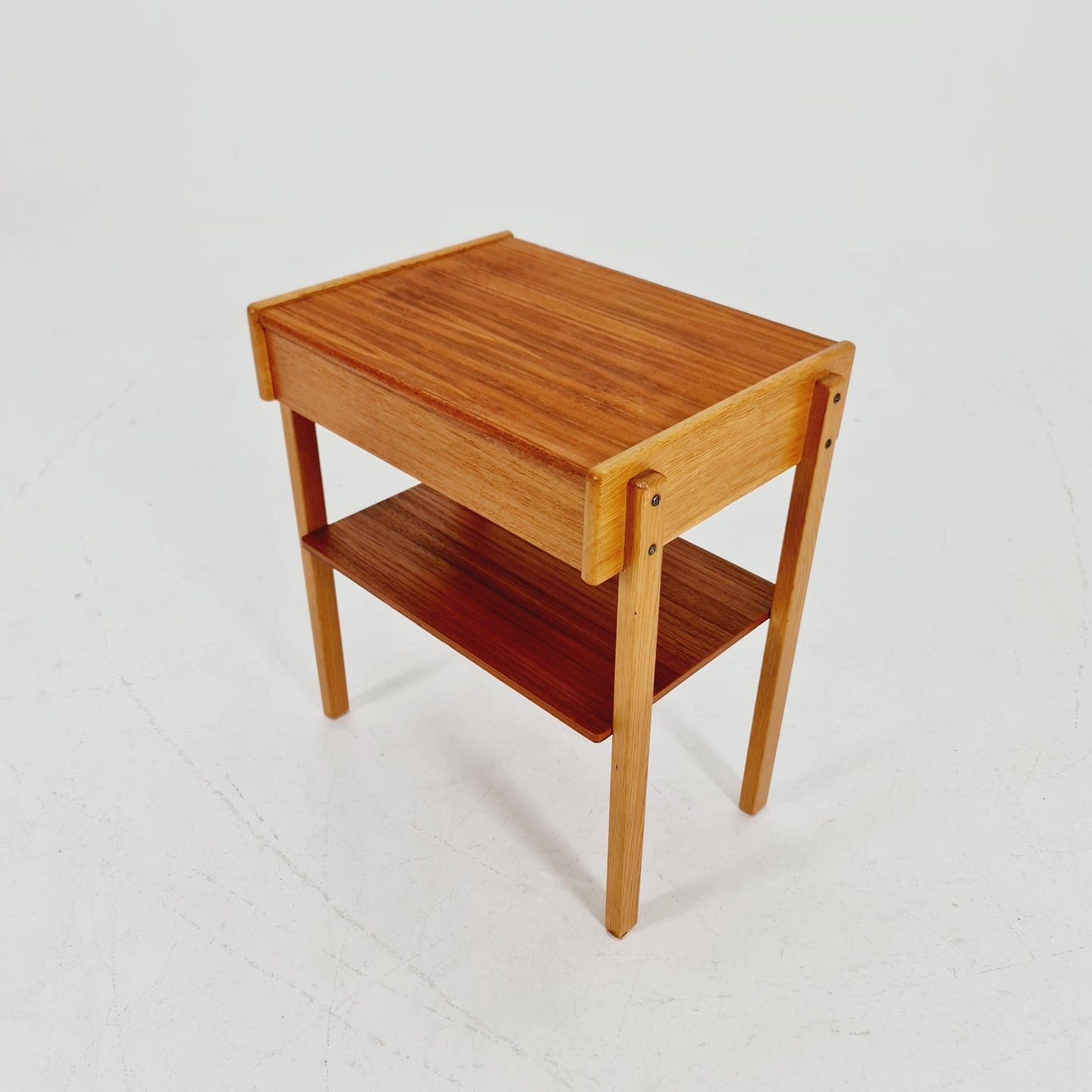 Midcentury Carlstrom & Co teak - Oak vintage side table/ bedside table/ night stand, 1960s