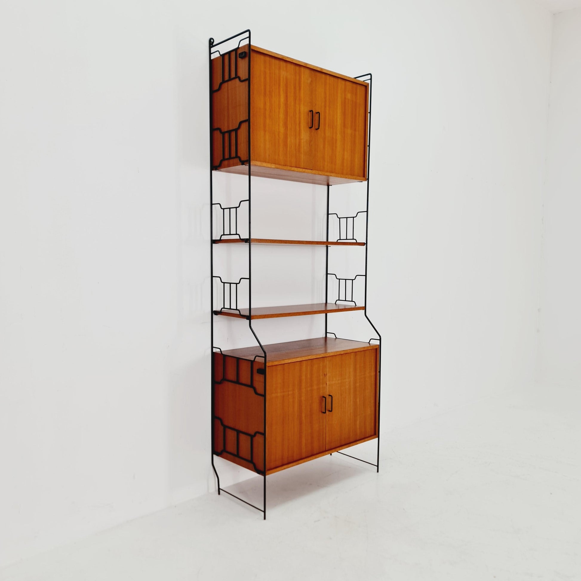 String shelf-system, bookcase with cabinet teak by WHB Germany, 1950s