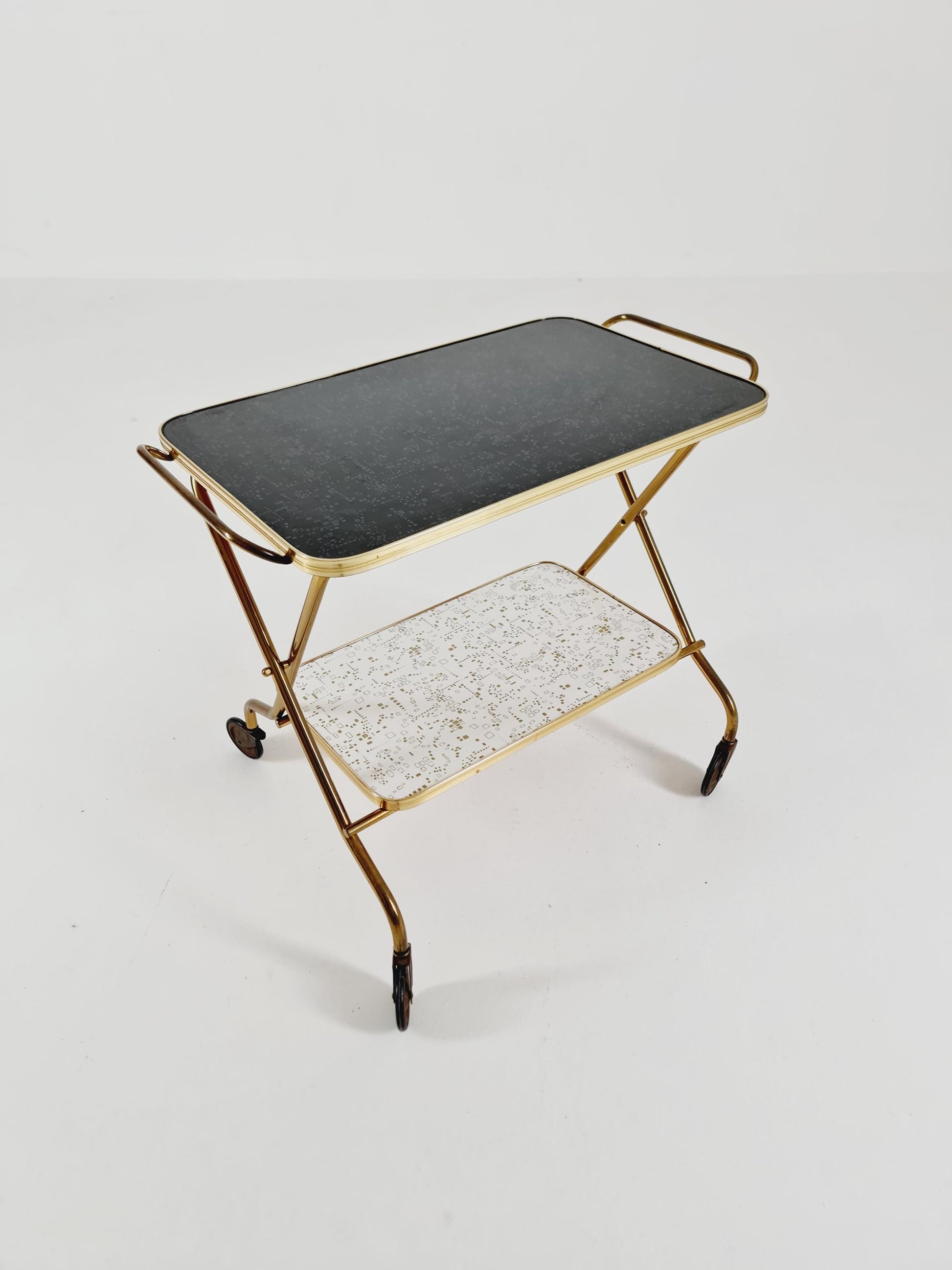 Vintage German mid century trolley bar cart in Brass 1950s