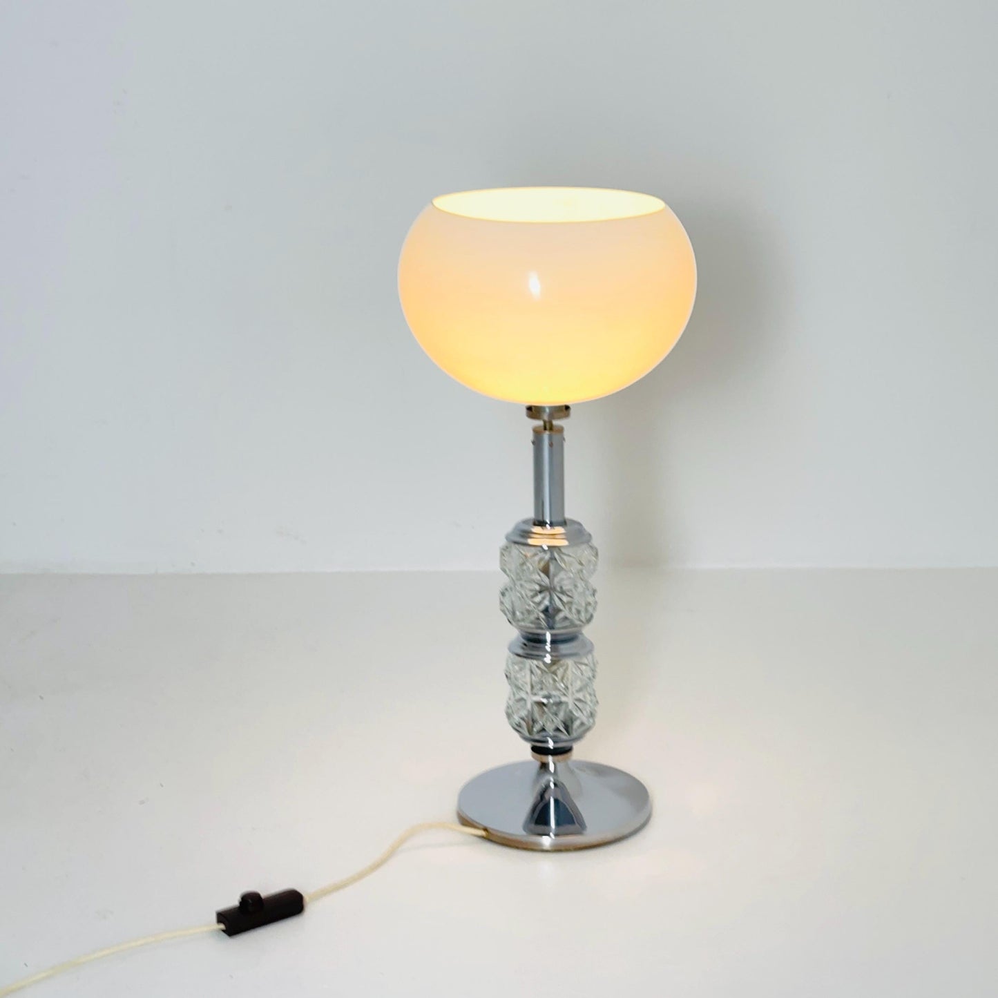 Mid-Century Italian Table Lamp, Chrome & Glass Base, 1980s