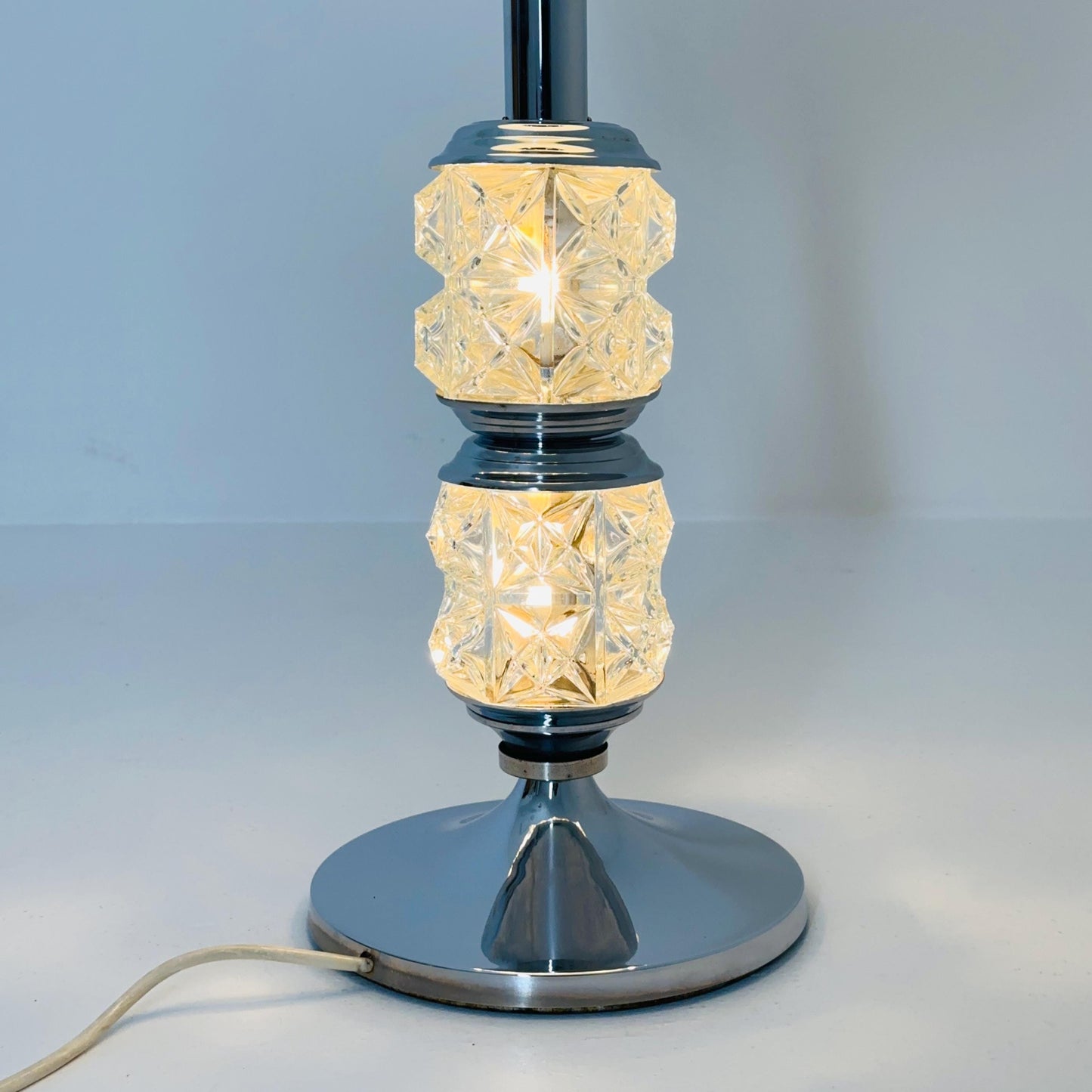 Mid-Century Italian Table Lamp, Chrome & Glass Base, 1980s